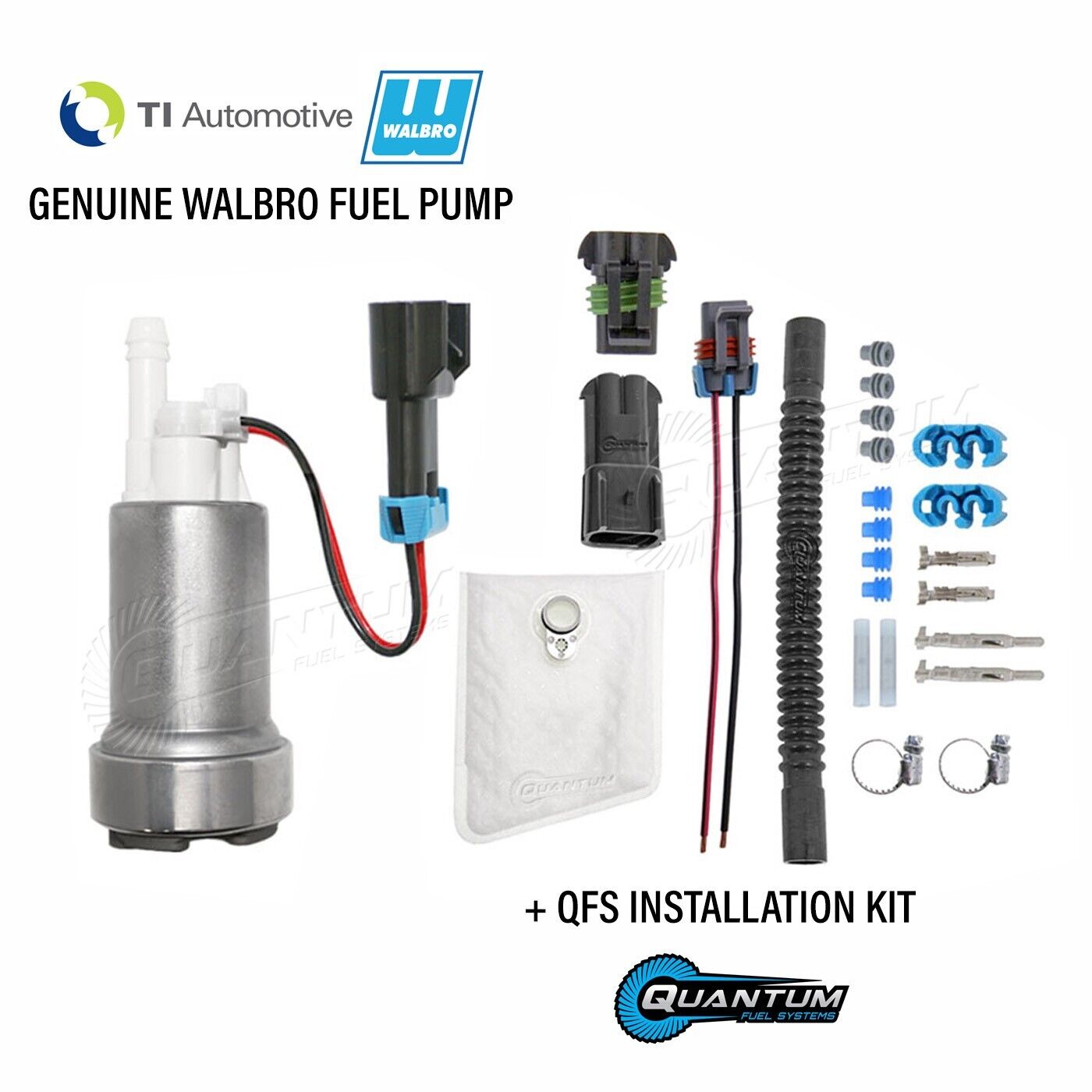 GENUINE WALBRO/TI F90000285 525LPH HELLCAT E85 Fuel Pump + QFS Install Kit