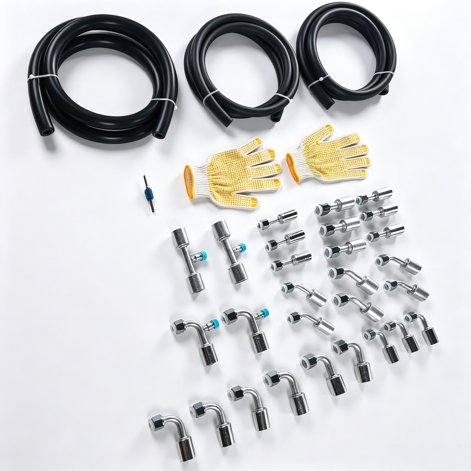34Pcs Automotive A/C Hose Repair Kit Crimp Fittings #6 #8 #10 6.5ft Hoses R134a