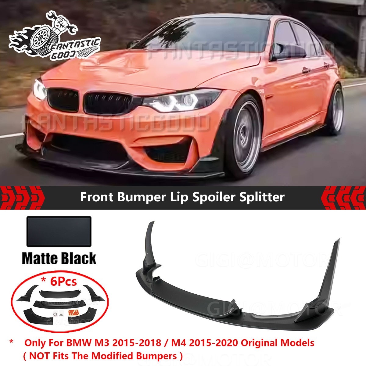 For BMW F80 M3 & F82 F83 M4 2015-2020 Matte Black LPT Style Front Bumper Lip Kit