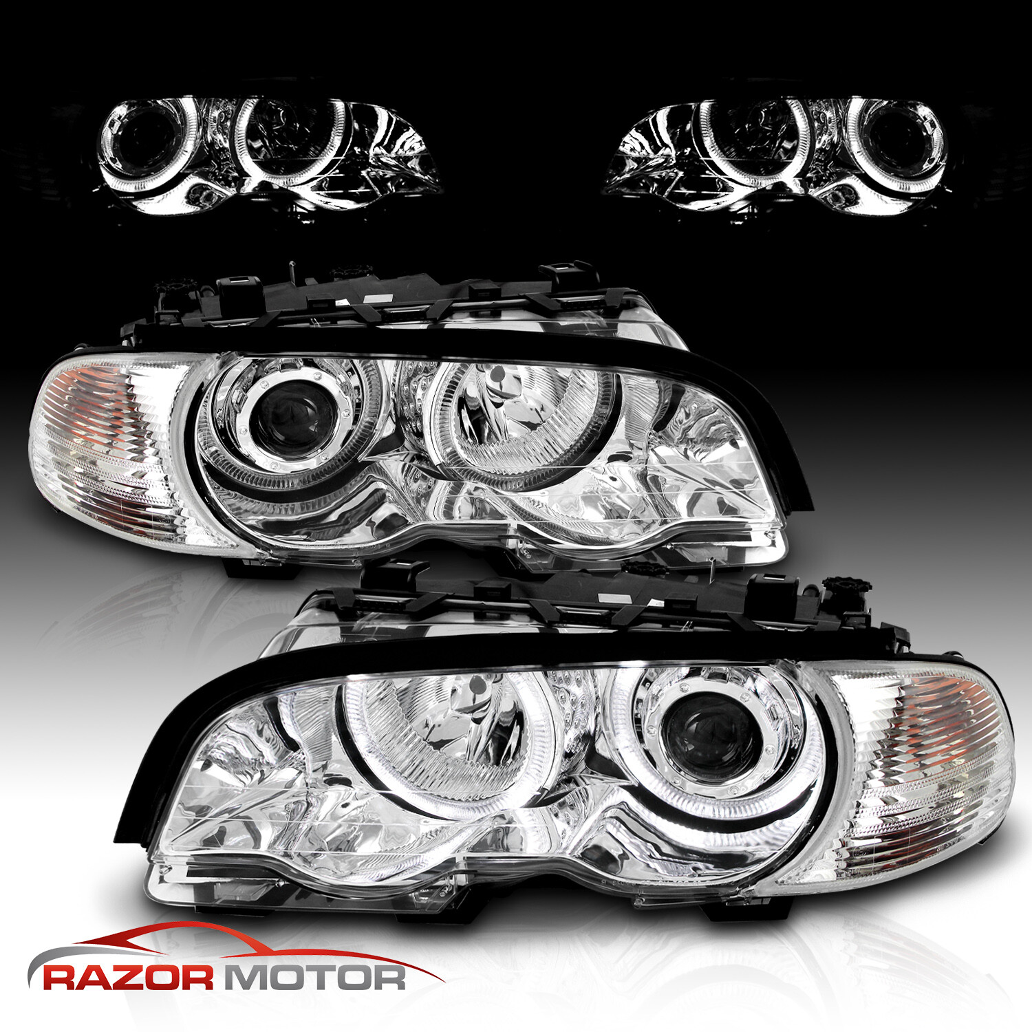 2000-2003 Dual Halo Chrome Projector Headlights Pair For BMW E46 3-Series Coupe