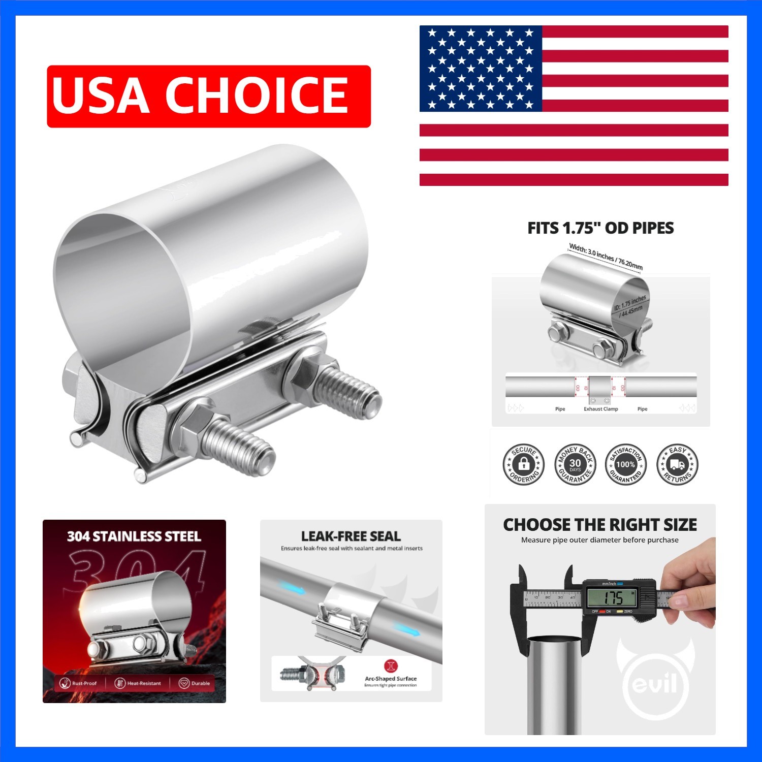 1.75 Inch Exhaust Clamp, 1 3/4\ 1.75 Inch Exhaust Clamp, 1 3/4\