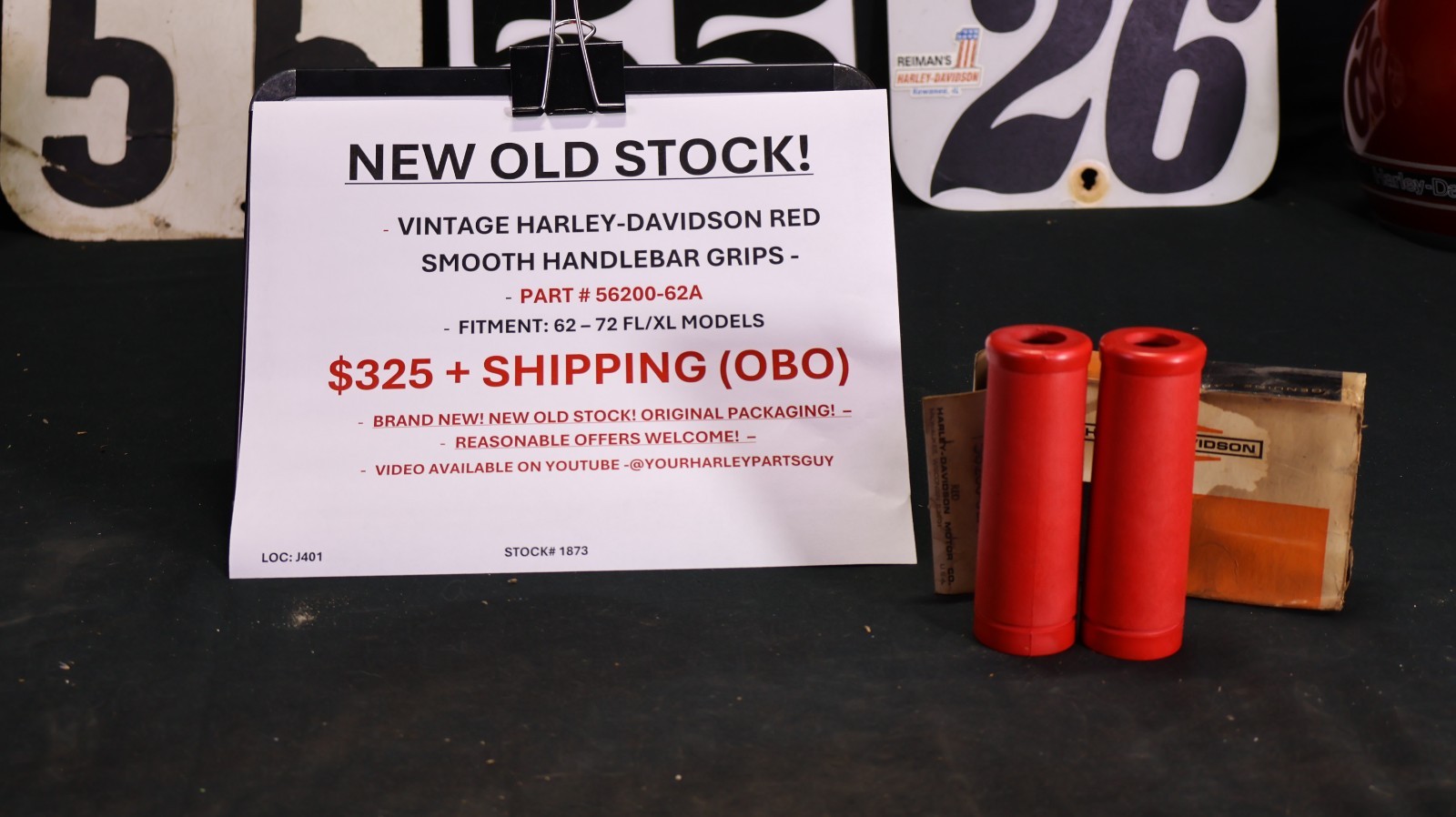 Harley-Davidson Red Smooth Handlebar Grips 56200-62A NOS FL XL Pan Shovel OEM