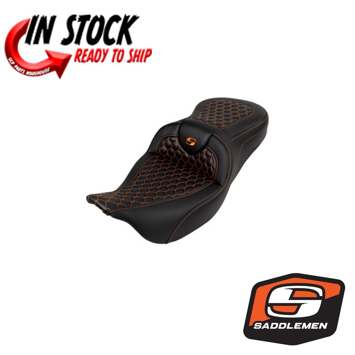 SADDLEMEN HONEYCOMB ROAD SOFA GEL SEAT ORANGE STITCH 2008-2024 HARLEY TOURING SADDLEMEN HONEYCOMB ROAD SOFA GEL SEAT ORANGE STITCH 2008-2024 HARLEY TOURING