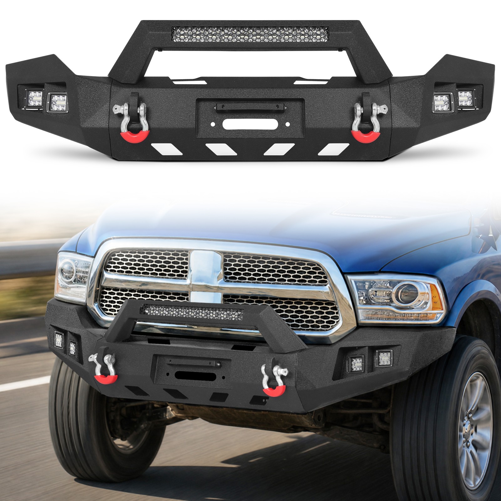 For 2013-2024 Ram 1500 Classic Front/Rear Bumper W/Winch Plate Sensor Hole Light
