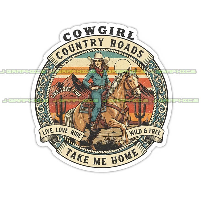 Cowgirl Vinyl Decal Sticker Rodeo Country Horse C