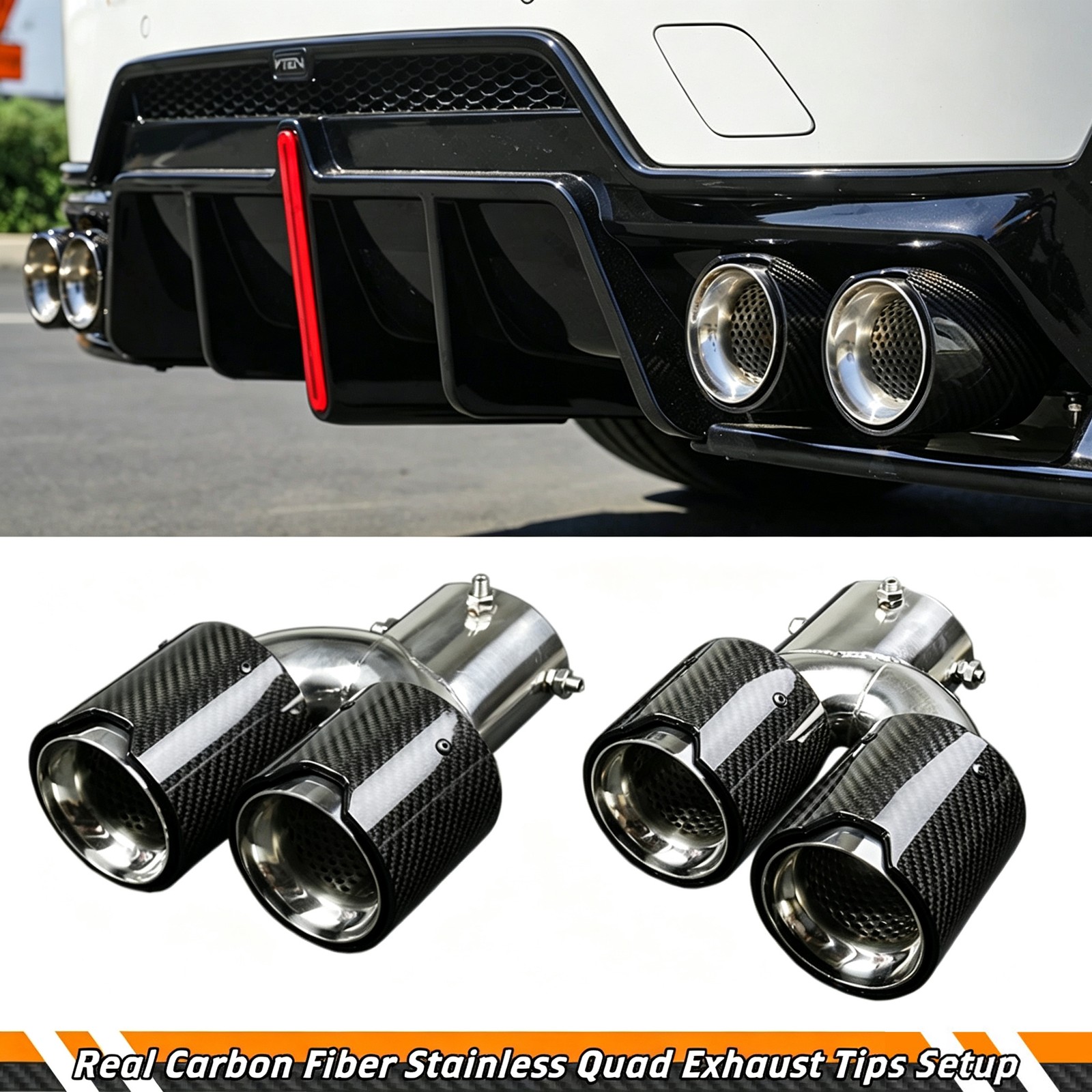 FOR BMW M240i M440i M550i Z4 M40i CARBON FIBER STAINLESS STEEL QUAD EXHAUST TIP
