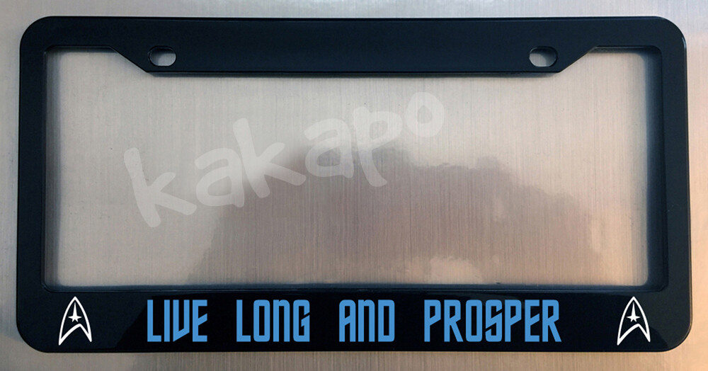 Live Long And Prosper Star Black Metal License Plate Frame Trek Fans 