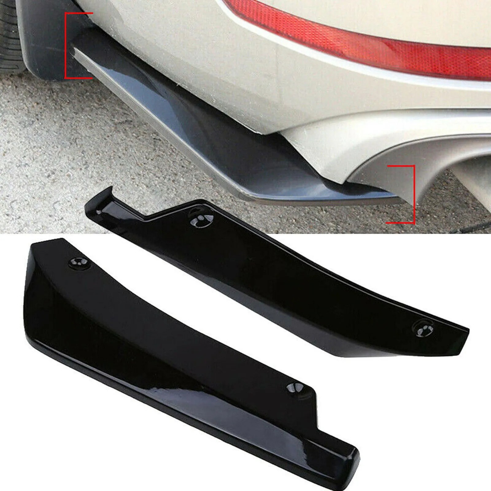 2x Gloss Black For Ford Accessories Rear Bumper Lip Diffuser Splitter Canards