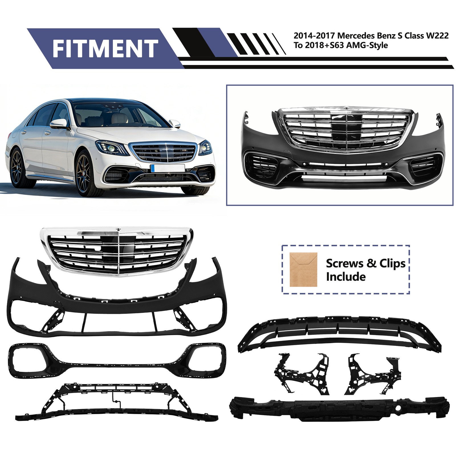 W222 S550 Facelift 18+ S63 AMG For 14-17 Mercedes Benz S Class Front Bumper