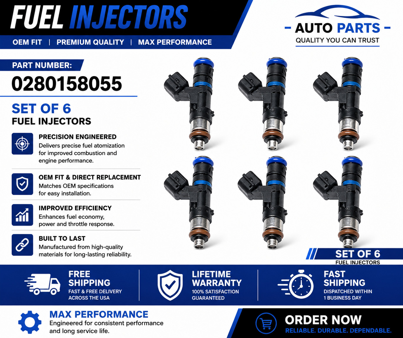 Genuine Set of 6 Bosch Fuel Injectors OEM For 2005-2010 Ford Mustang 4.0L Genuine Set of 6 Bosch Fuel Injectors OEM For 2005-2010 Ford Mustang 4.0L