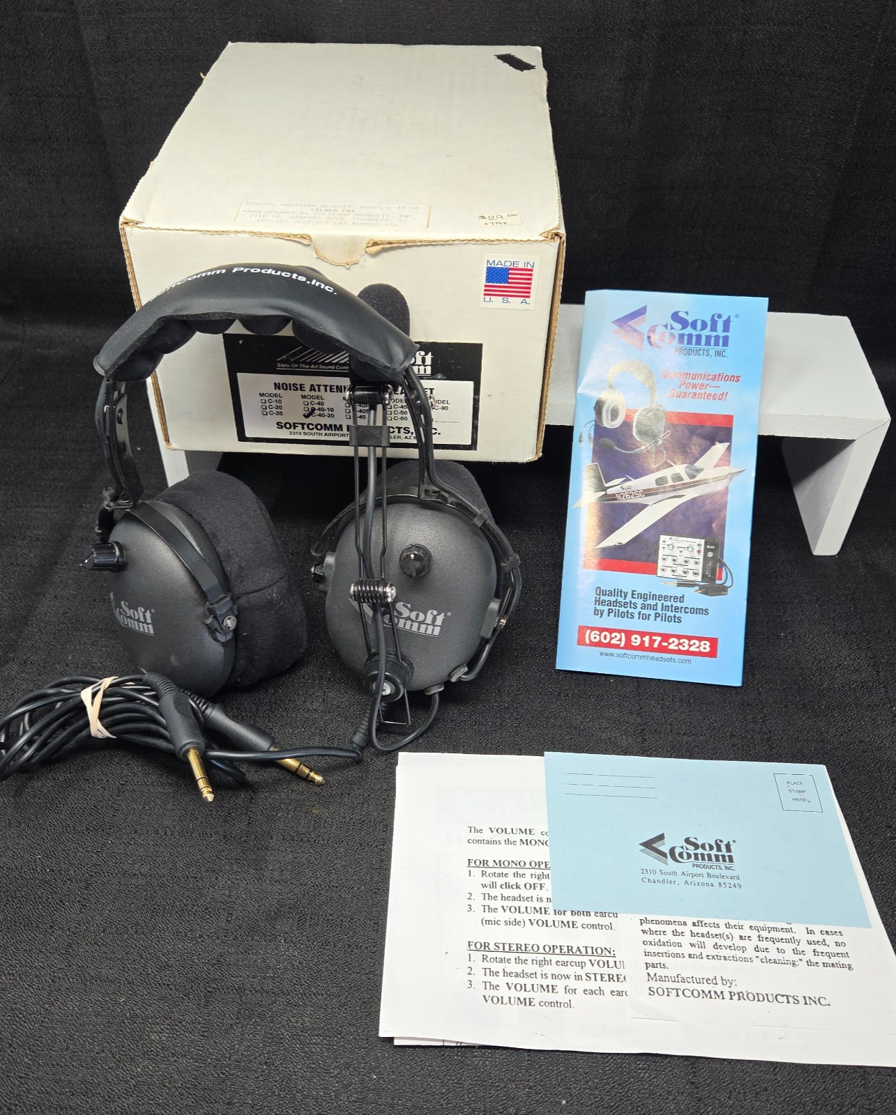 SoftComm C-40-20 Silver Fox Noise Attenuating Aviation Headset w/ Box SoftComm C-40-20 Silver Fox Noise Attenuating Aviation Headset w/ Box