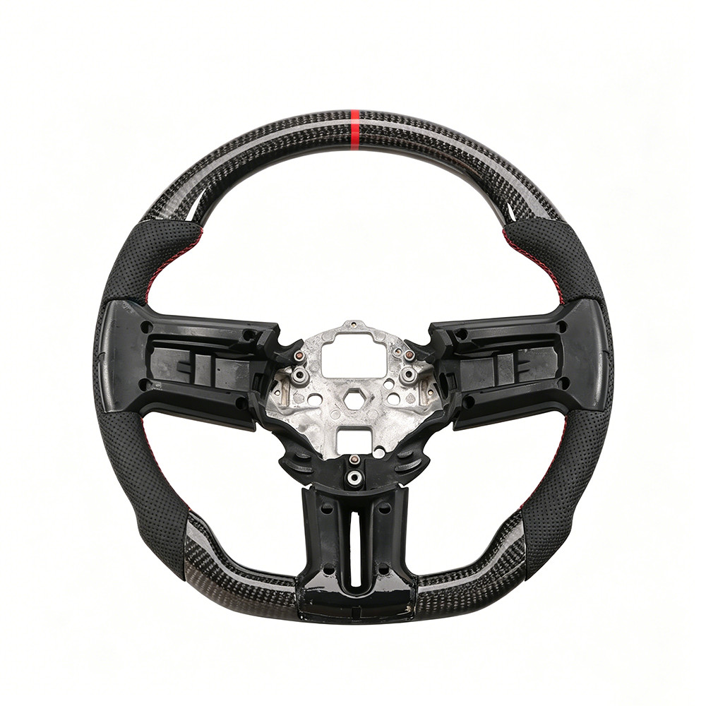 Leather 3K Carbon Fiber Sport Steering Wheel For 2012-2014 Ford Mustang D-shape