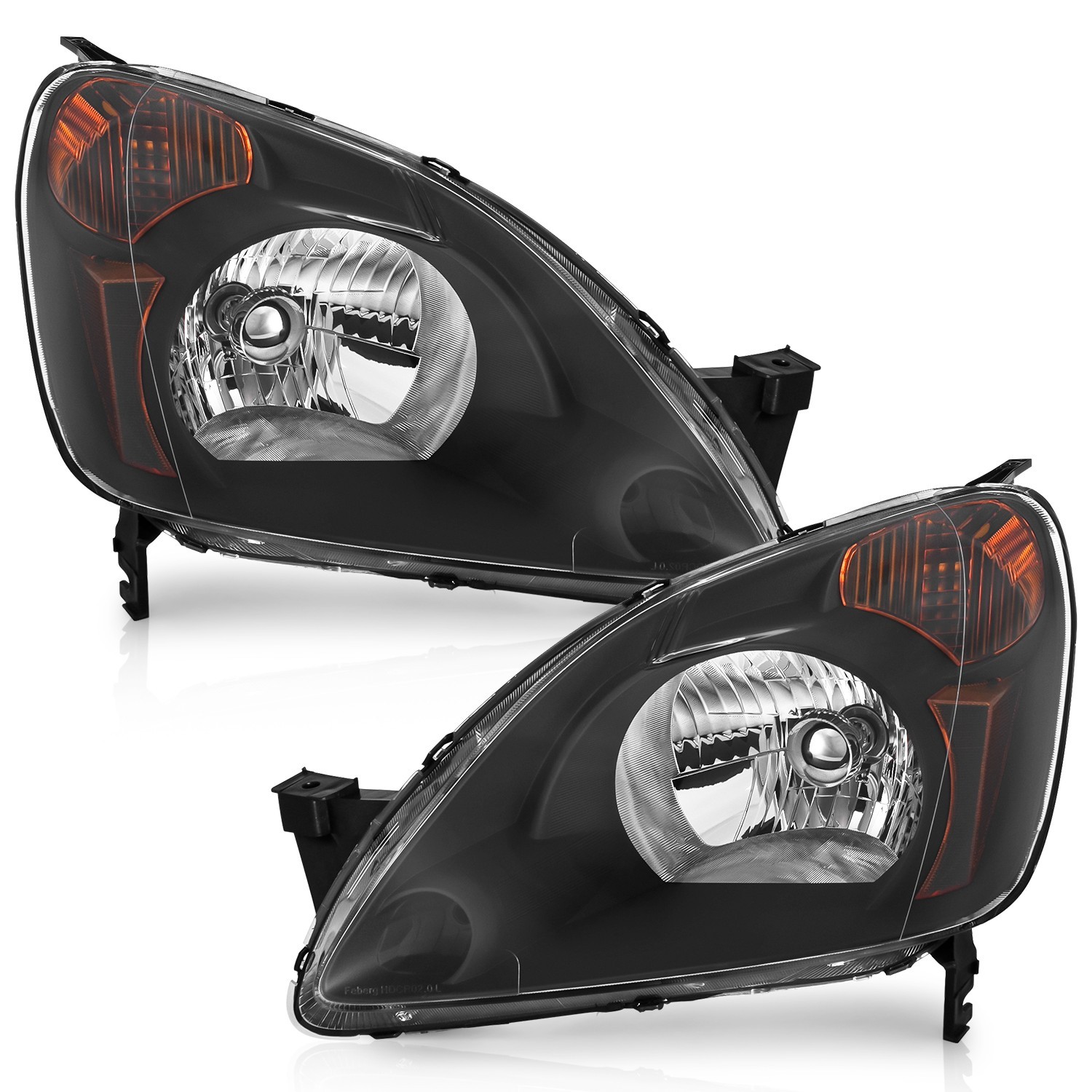 WEELMOTO Pair Headlights For 2002-2004 Honda CR-V CRV Black Headlamps Left+Right WEELMOTO Pair Headlights For 2002-2004 Honda CR-V CRV Black Headlamps Left+Right