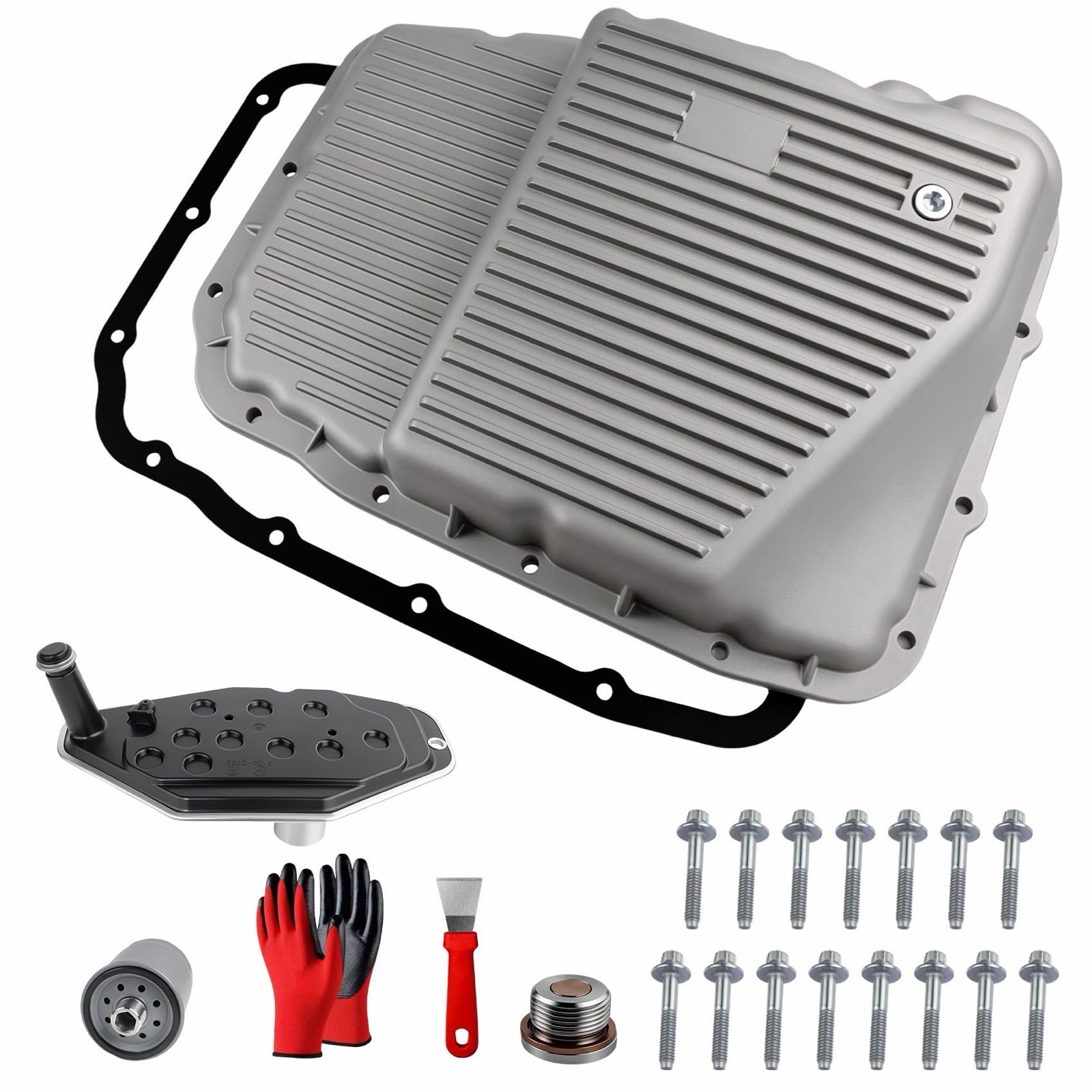 Upgraded aluminum 265-817 Transmission Oil Pan with Magnetic Drain Plug & Gasket