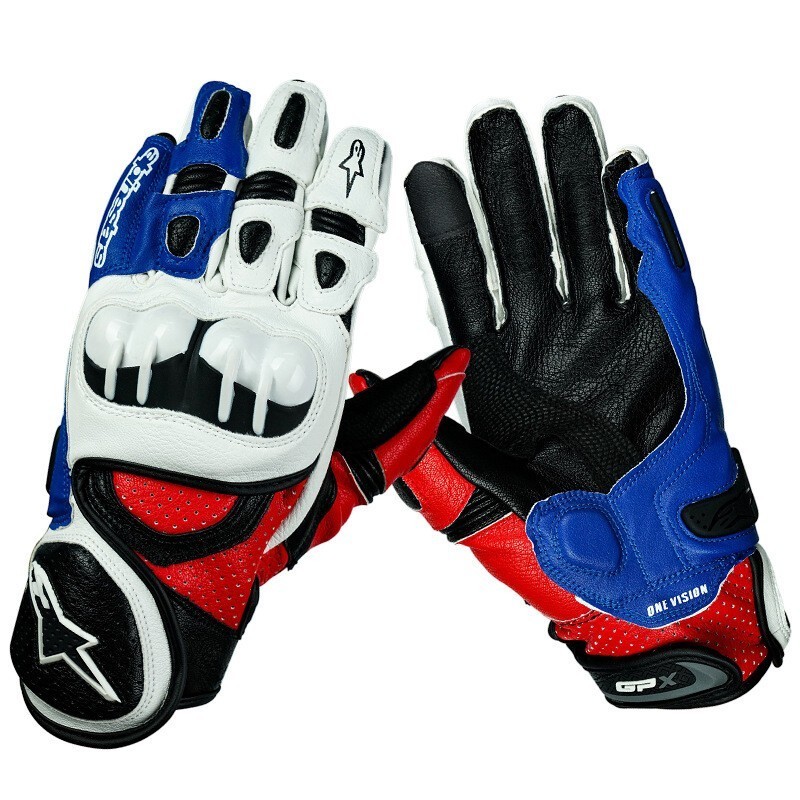 Alpinestars GPX Men's Blue Leather Motorcycle Riding Gloves Supple & Durable