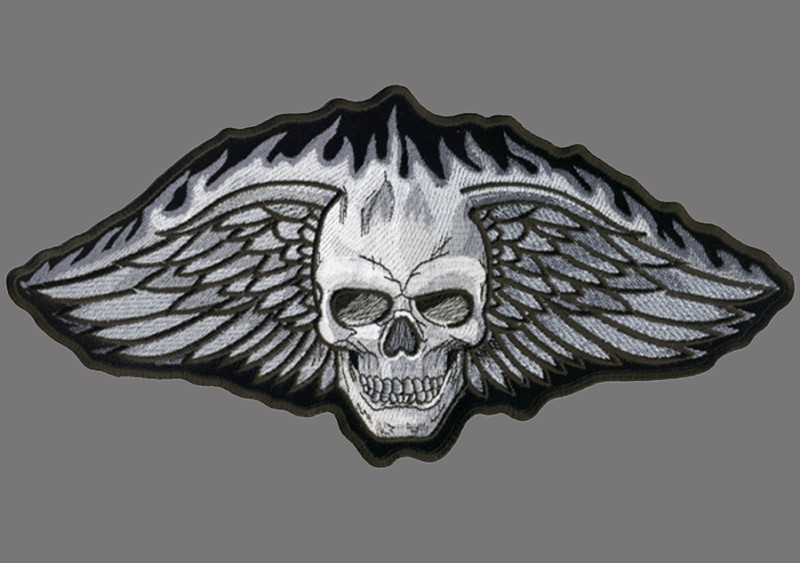 SKULL WING FLAMES  PATCH 10 INCH SON OF OUTLAW BIKER  PATCH