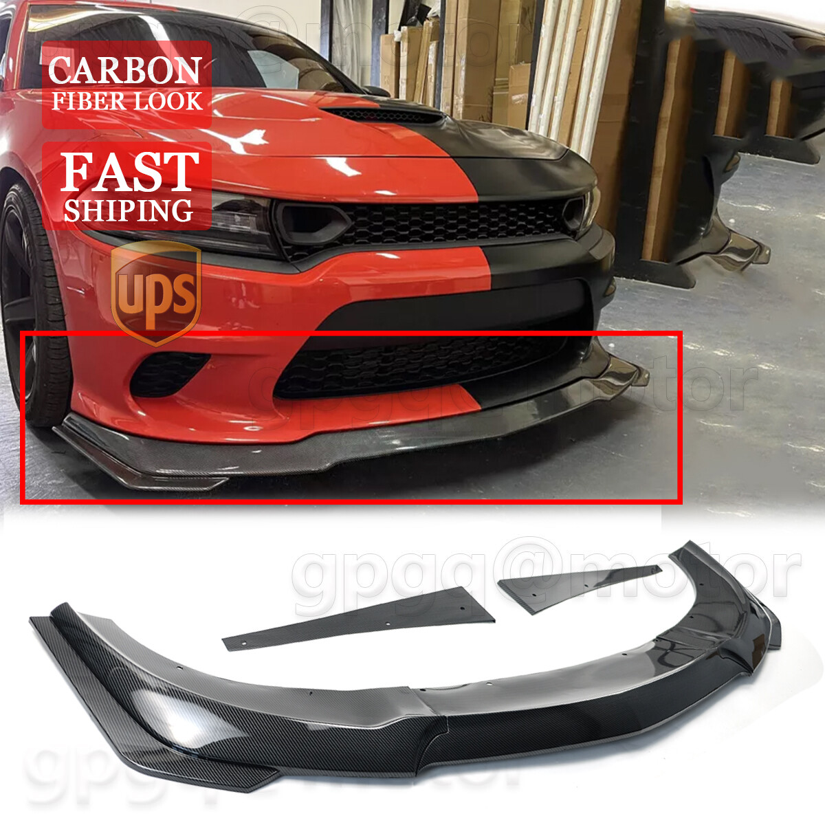 For Dodge Charger SRT 2015-2023 V3 Style Carbon Fiber Front Bumper Lip Splitter