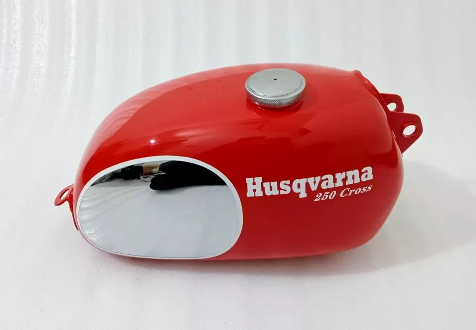 Husqvarna Husky 250 Cross 1970 Model Steel Chrome & Red Petrol Tank +Cap