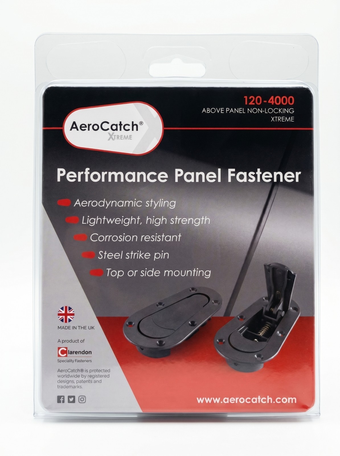 AeroCatch 120-4000 Xtreme Flush Plus Black Hood Steel Pin Latch Set Pair
