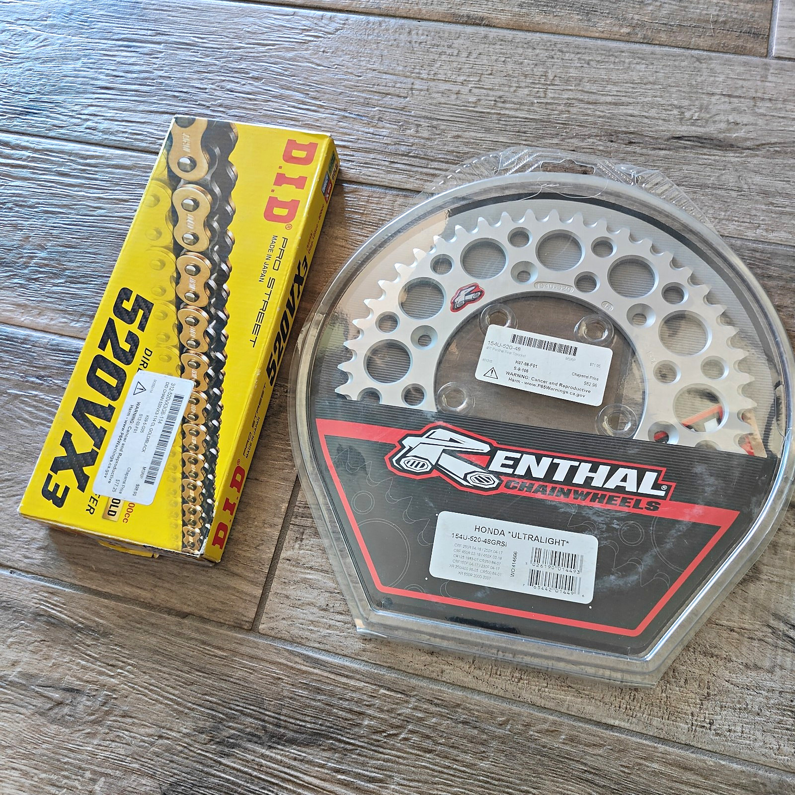 D.I.D Chain 520VX3 / Renthal Honda Rear Sproket 48GRSI D.I.D Chain 520VX3 / Renthal Honda Rear Sproket 48GRSI