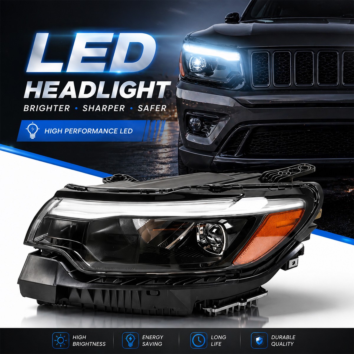 For 2022-2026 Jeep Compass LED Headlight Assembly Left/Driver LH Side 68441587AG For 2022-2026 Jeep Compass LED Headlight Assembly Left/Driver LH Side 68441587AG