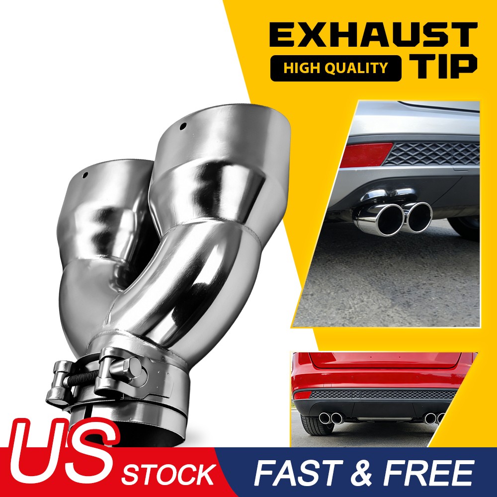 1X Car Silver Stainless Steel Rear Round Exhaust Pipe Tail Muffler Tip Accessory