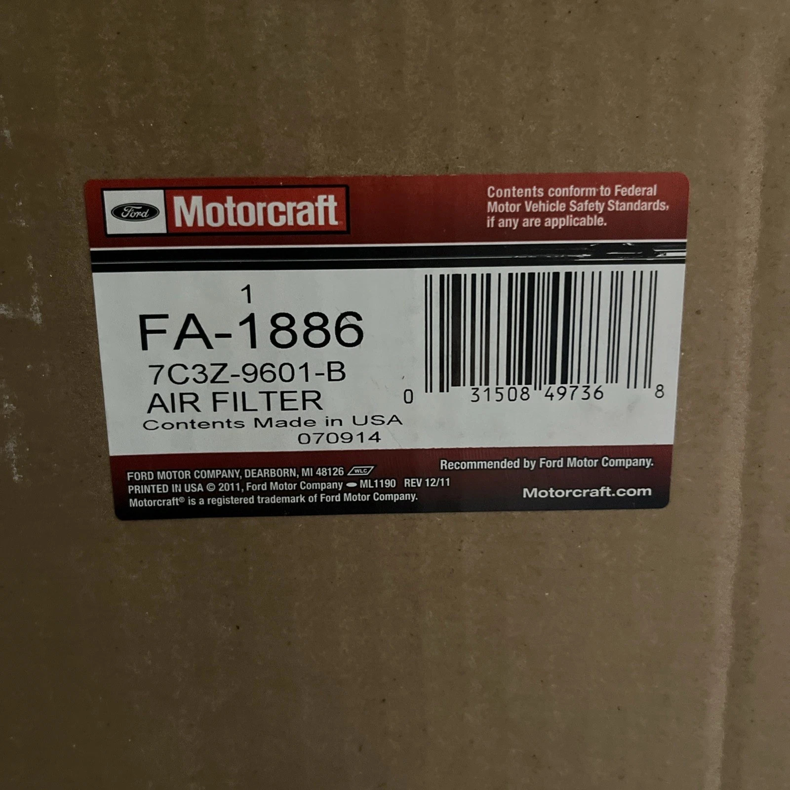Motorcraft FA1886 7C3Z9601B Motorcraft FA1886 7C3Z9601B