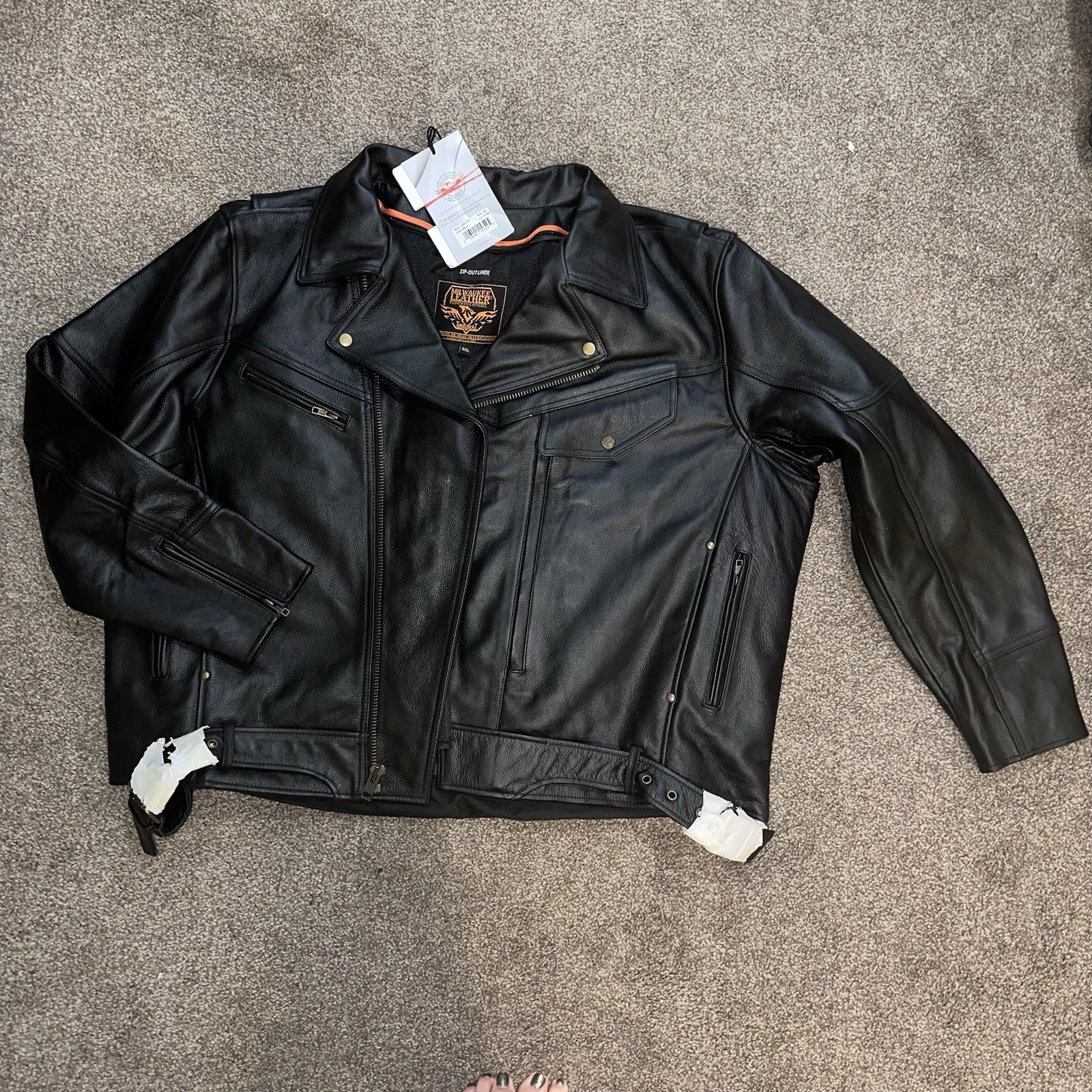 Milwaukee Leather LKM1770 5XL Men Black Premium Thick Leather Motorcycle Jacket