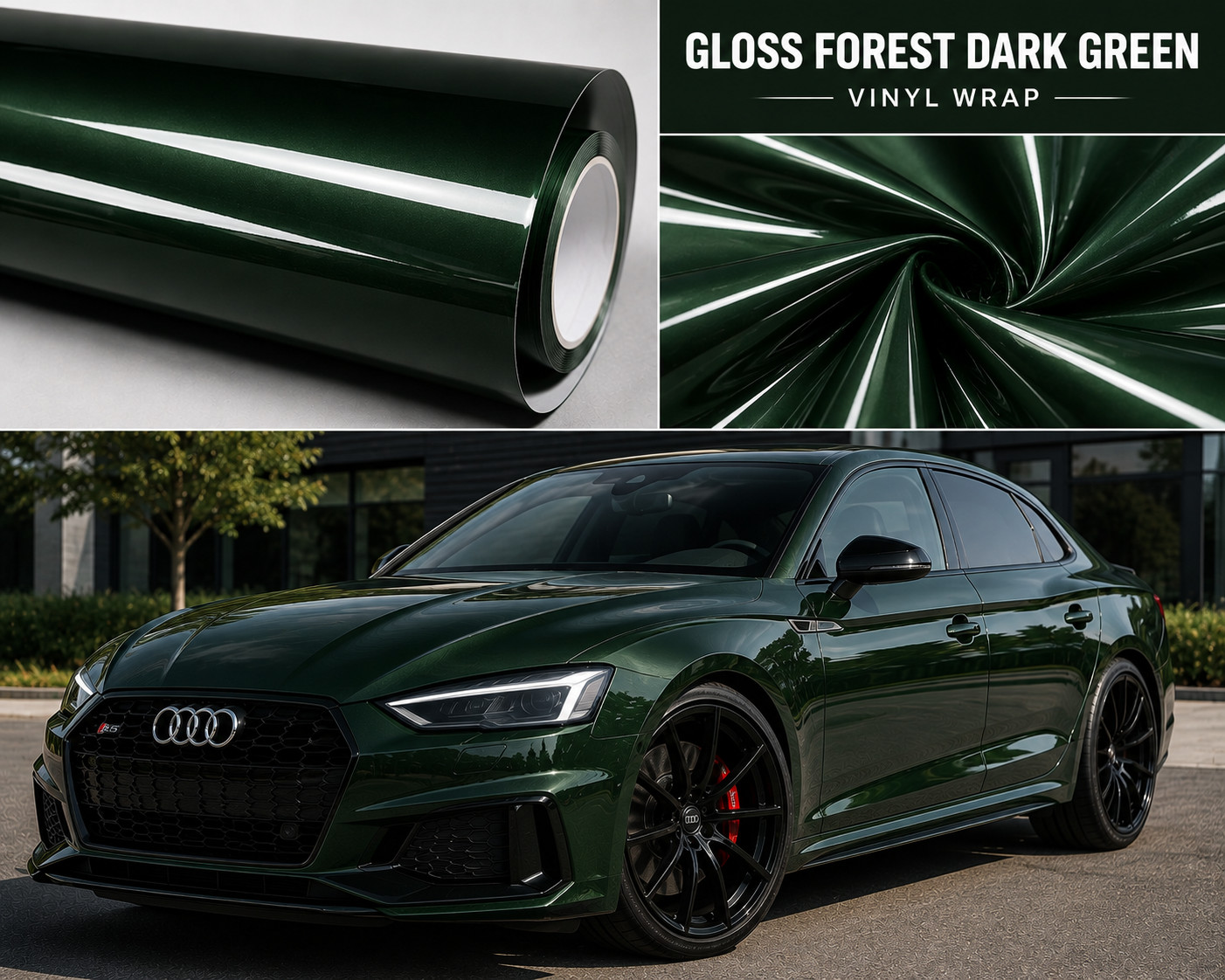 Premium Ultra Gloss Forest Green PET Liner Vinyl Wrap Film Bubble Free 5FTx55FT