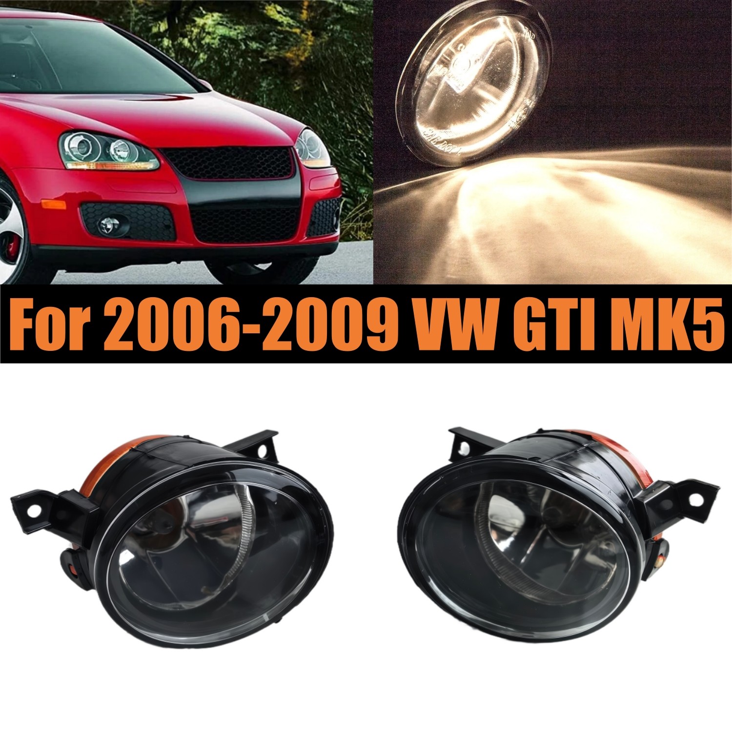 Pair Bumper Fog Light Lamp Replacement for 2006-2009 VW GTI MK5 Clear Lens Pair Bumper Fog Light Lamp Replacement for 2006-2009 VW GTI MK5 Clear Lens