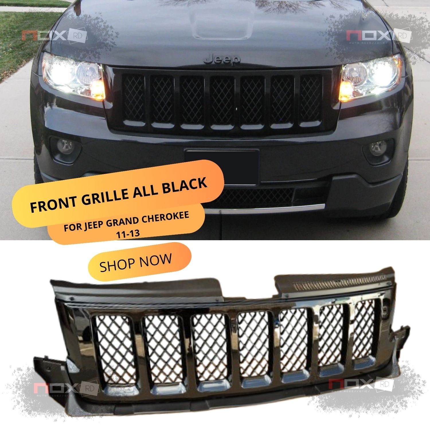 Grille For 2011-2013 Jeep Grand Cherokee ALL GLOSSY BLACK GRILL