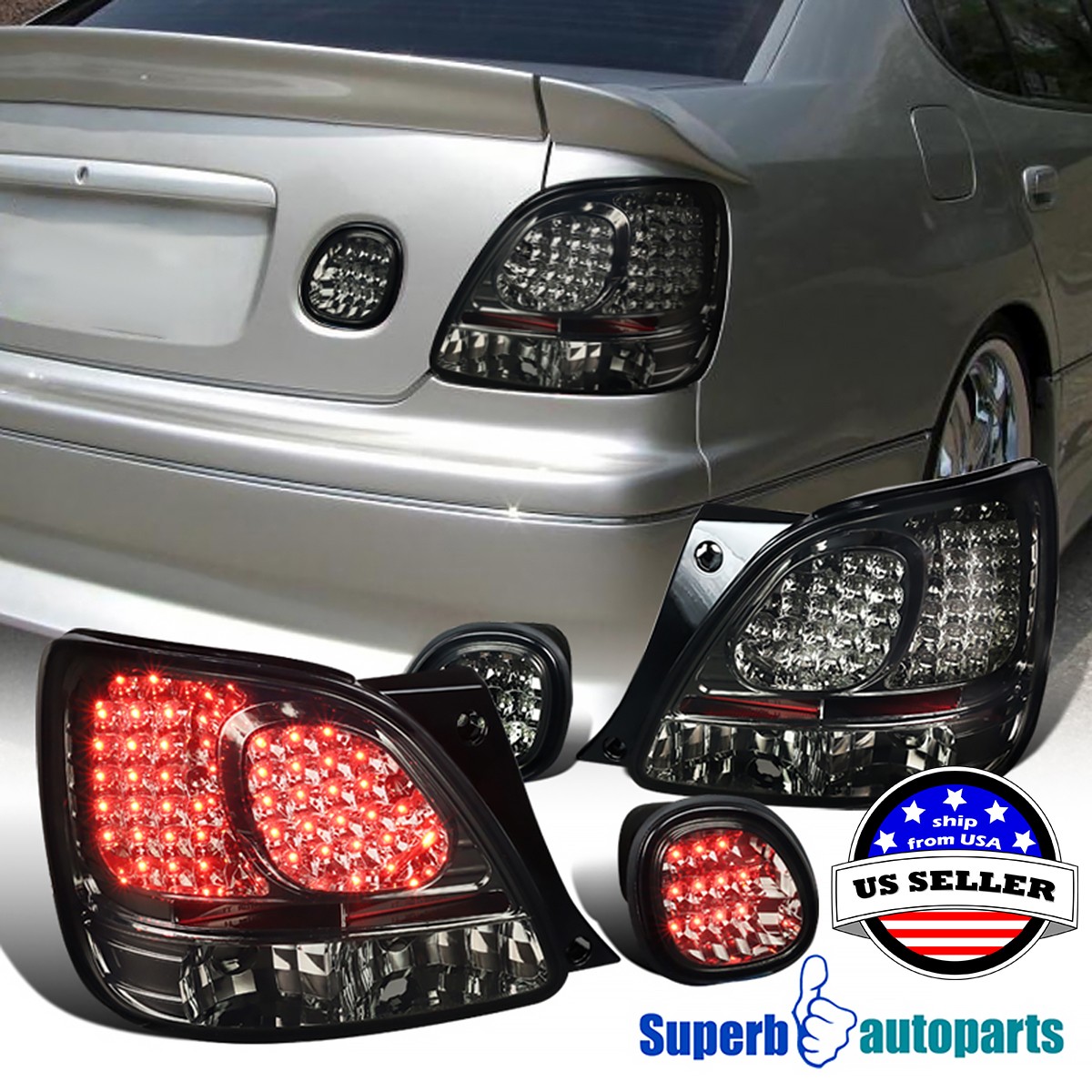 Fits 1998-2005 Lexus GS300 GS400 GS430 LED Tail Lights Smoke 4PC Left+Right Fits 1998-2005 Lexus GS300 GS400 GS430 LED Tail Lights Smoke 4PC Left+Right