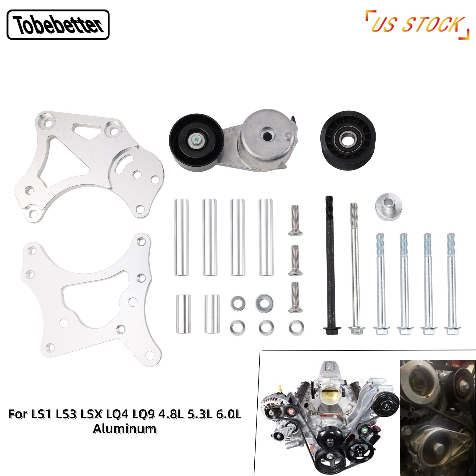 Aluminum for LS1 LS3 LSX LQ4 LQ9 4.8L 5.3L 6.0L LS Swap Alternator Bracket Kit