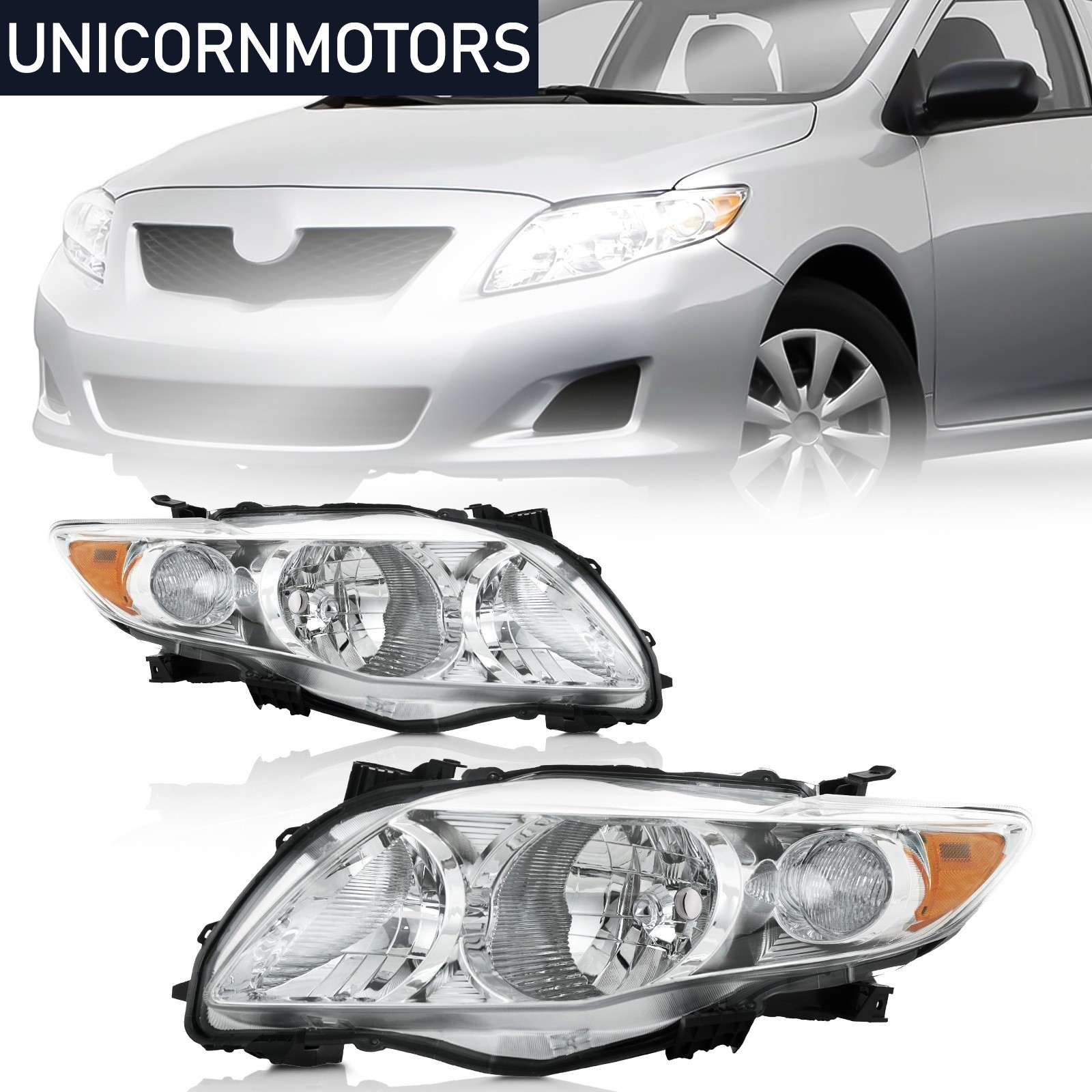 Pair Chrome Headlights For 2009-2010 Toyota Corolla LH+RH TO2502182 TO2503182 Pair Chrome Headlights For 2009-2010 Toyota Corolla LH+RH TO2502182 TO2503182
