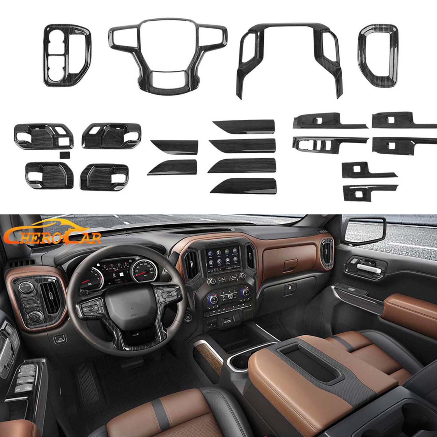 16x Black Wood Interior Decor Cover Trim Overlay Kit For Chevy Silverado 2019-25