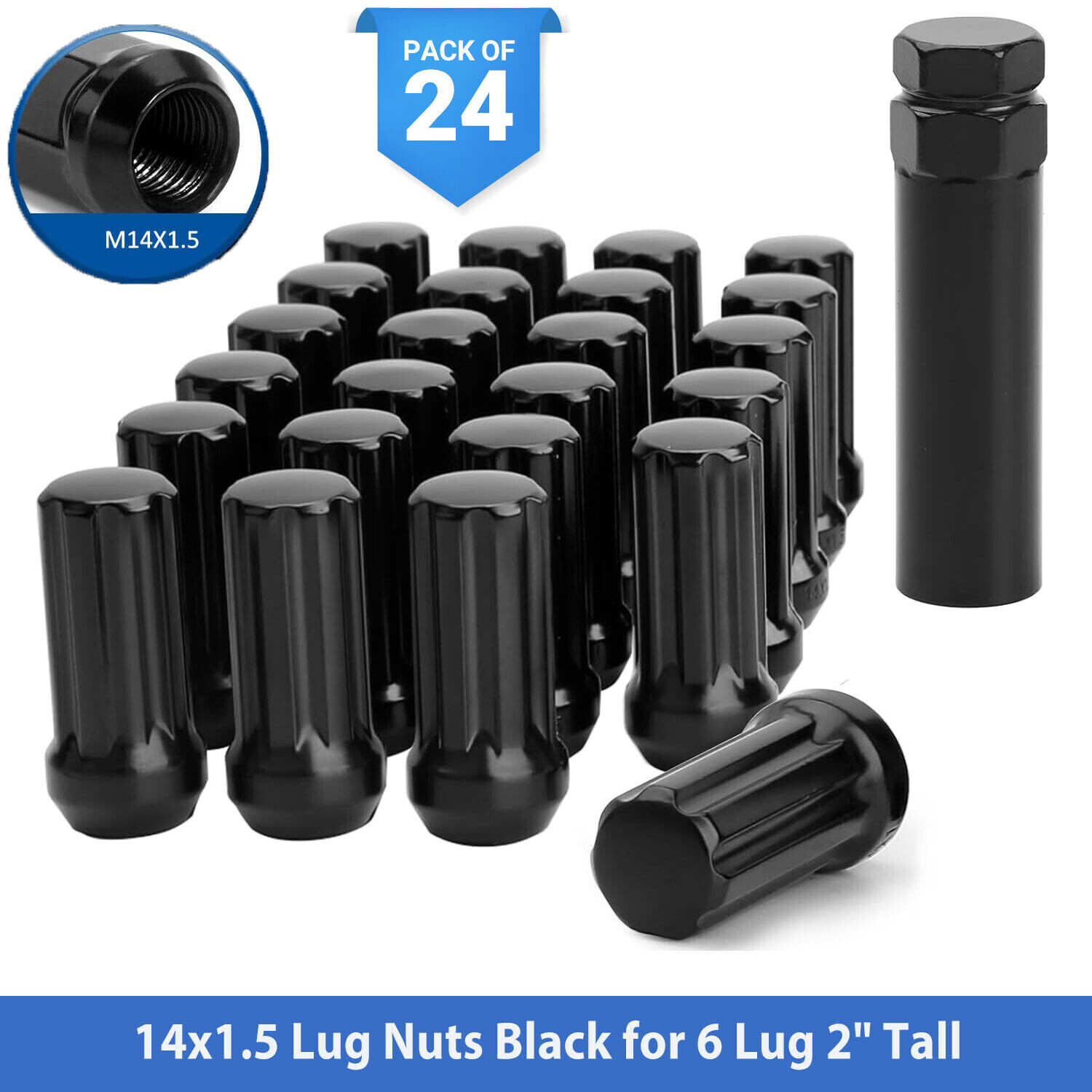 24x Epoch Spline Lug Nut with Key Black 14mmx1.5 2\ 24x Epoch Spline Lug Nut with Key Black 14mmx1.5 2\