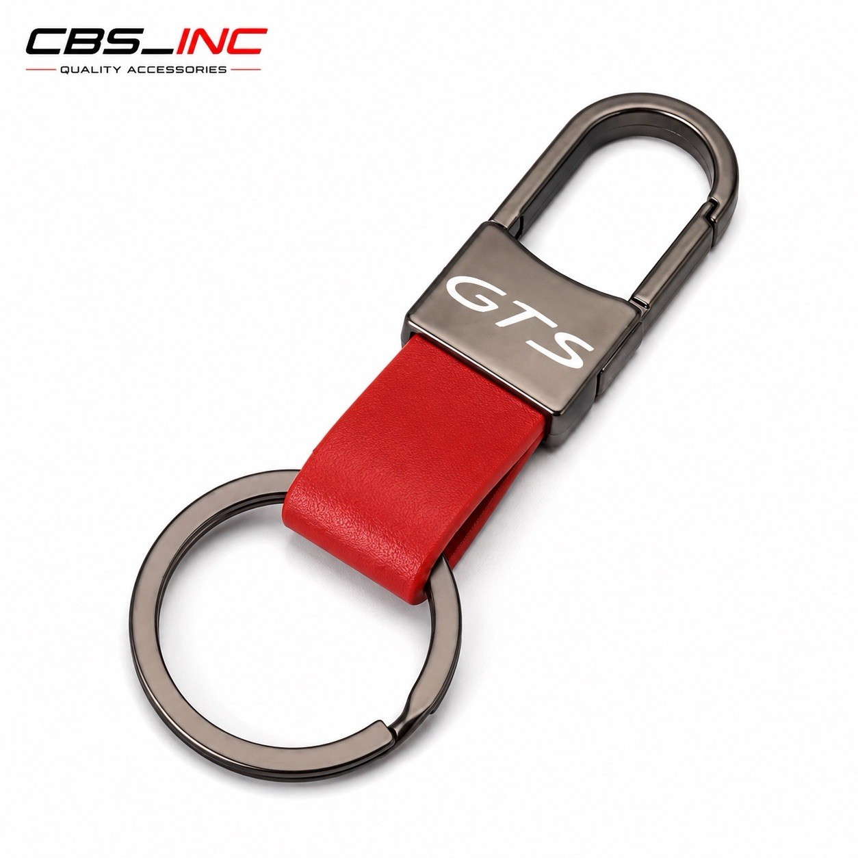 Porsche GTS Red Leather Metal Keychain Key Ring Holder Car Accessory Gift