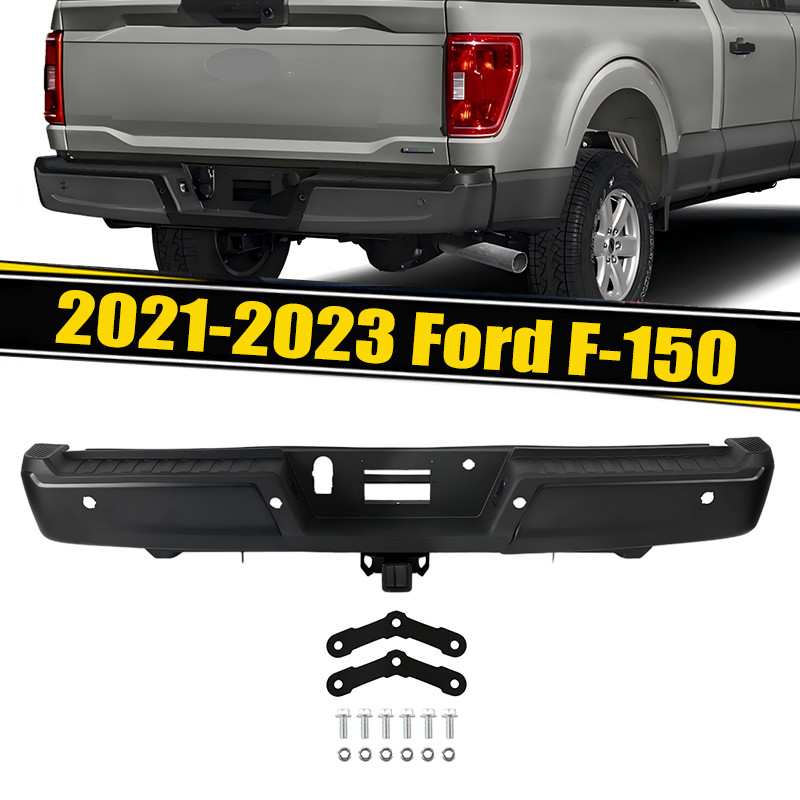 Primed Rear Step Bumper Assembly For 2021 2022-2023 Ford F-150 w/ Sensor Holes Primed Rear Step Bumper Assembly For 2021 2022-2023 Ford F-150 w/ Sensor Holes