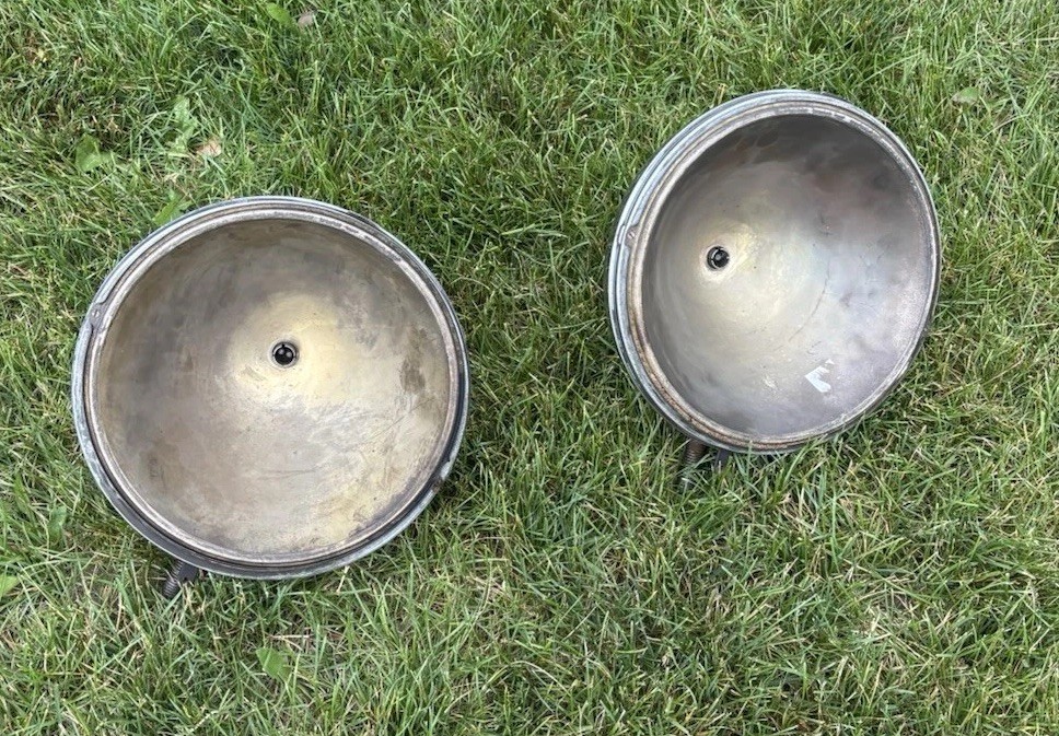 Antique 1925 - 30s C.M. Hall Lamp Co. Beam Chrome Headlamps Chrysler Packard Antique 1925 - 30s C.M. Hall Lamp Co. Beam Chrome Headlamps Chrysler Packard