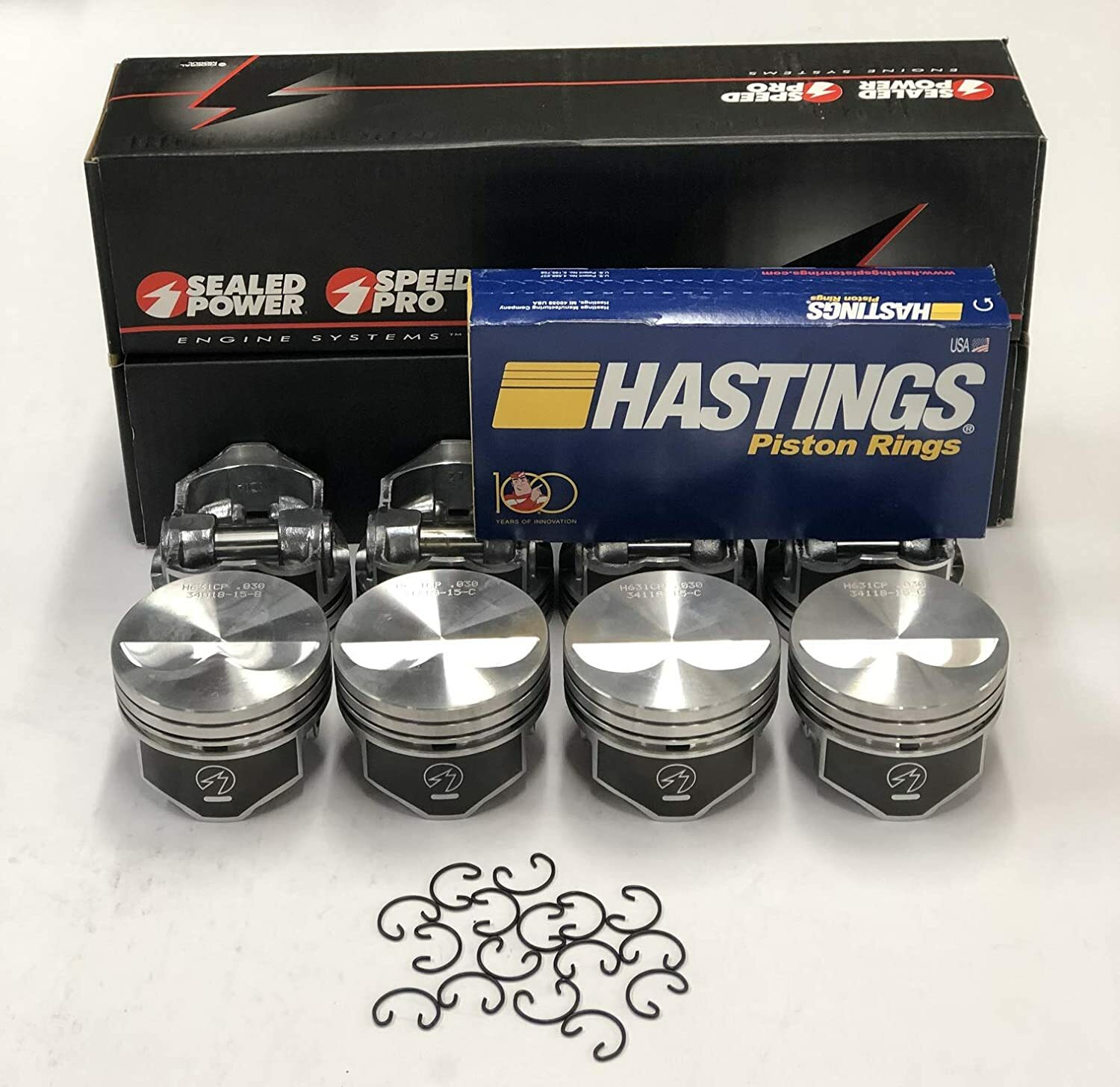 SPEED PRO Hypereutectic Flat Top 2vr Pistons Set/8+CAST Ring Chevy 350 9.7:1 030