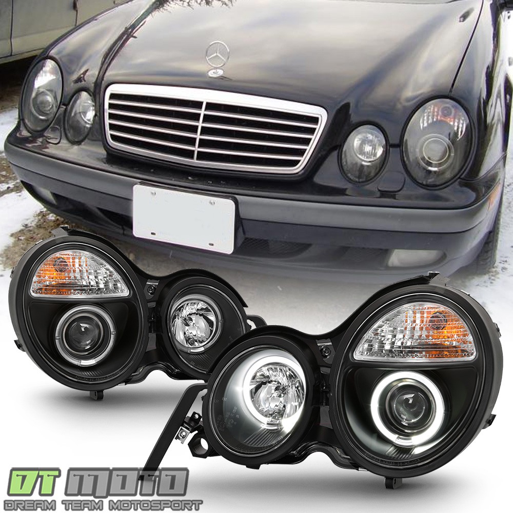 Black 1996-1999 Mercedes Benz W210 E300 E320 E430 LED Halo Projector Headlights Black 1996-1999 Mercedes Benz W210 E300 E320 E430 LED Halo Projector Headlights