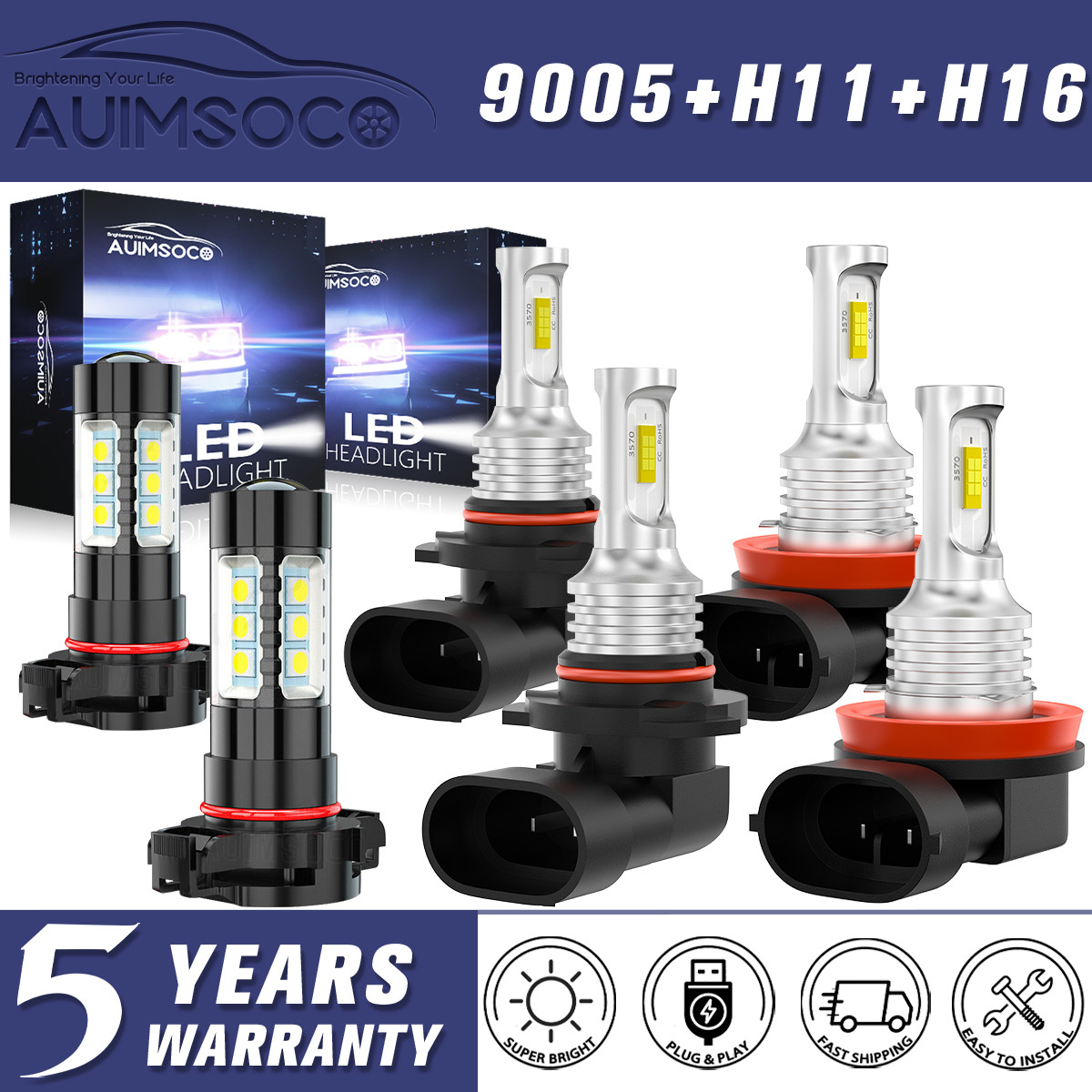 10000K LED Headlight Fog Light Bulb 1500 2500 HD 2007-2019 For Chevy Silverado 10000K LED Headlight Fog Light Bulb 1500 2500 HD 2007-2019 For Chevy Silverado