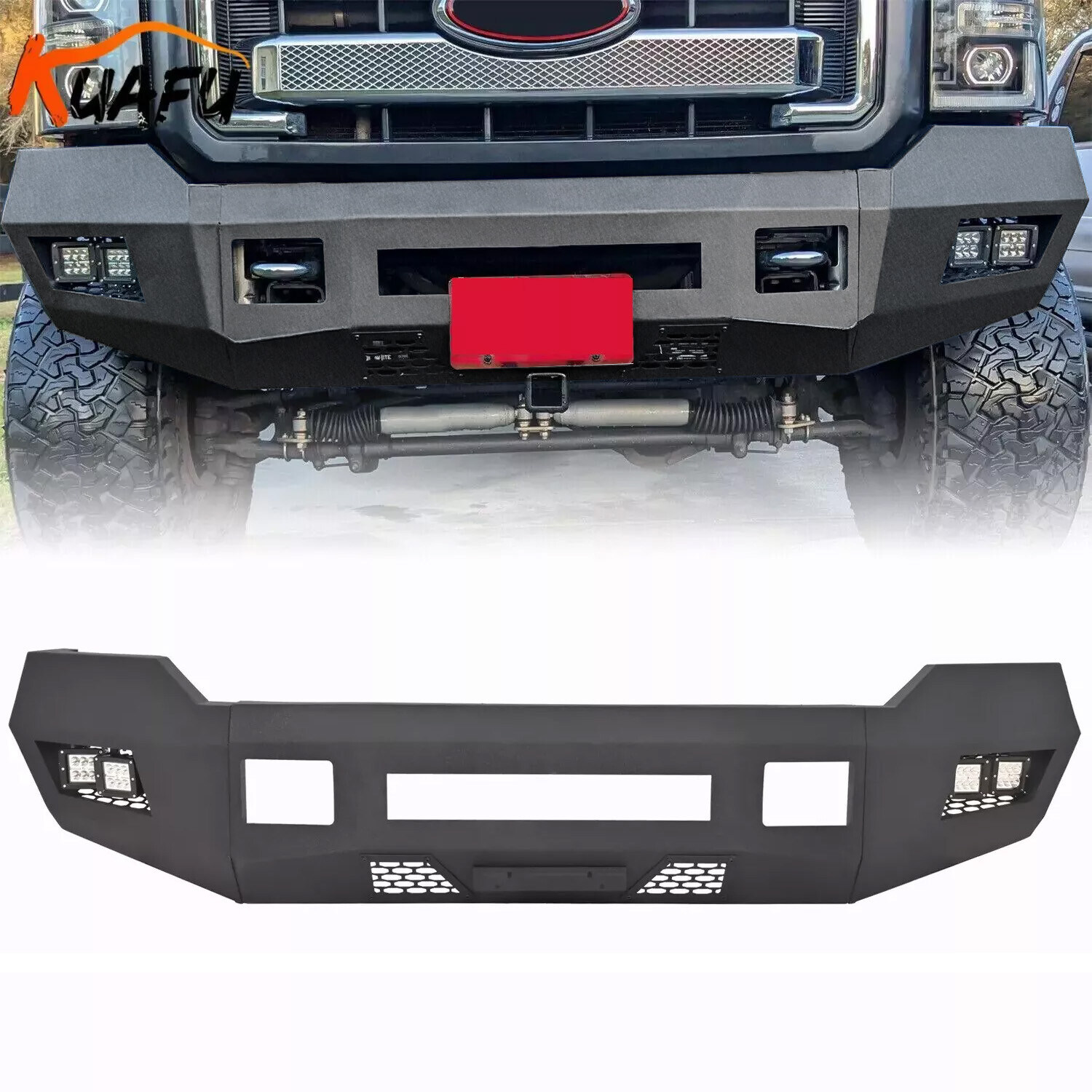 For 2011-2016 Black Front Bumper w/ LEDs 2/4WD Ford F250 F350 Heavy Duty Steel For 2011-2016 Black Front Bumper w/ LEDs 2/4WD Ford F250 F350 Heavy Duty Steel