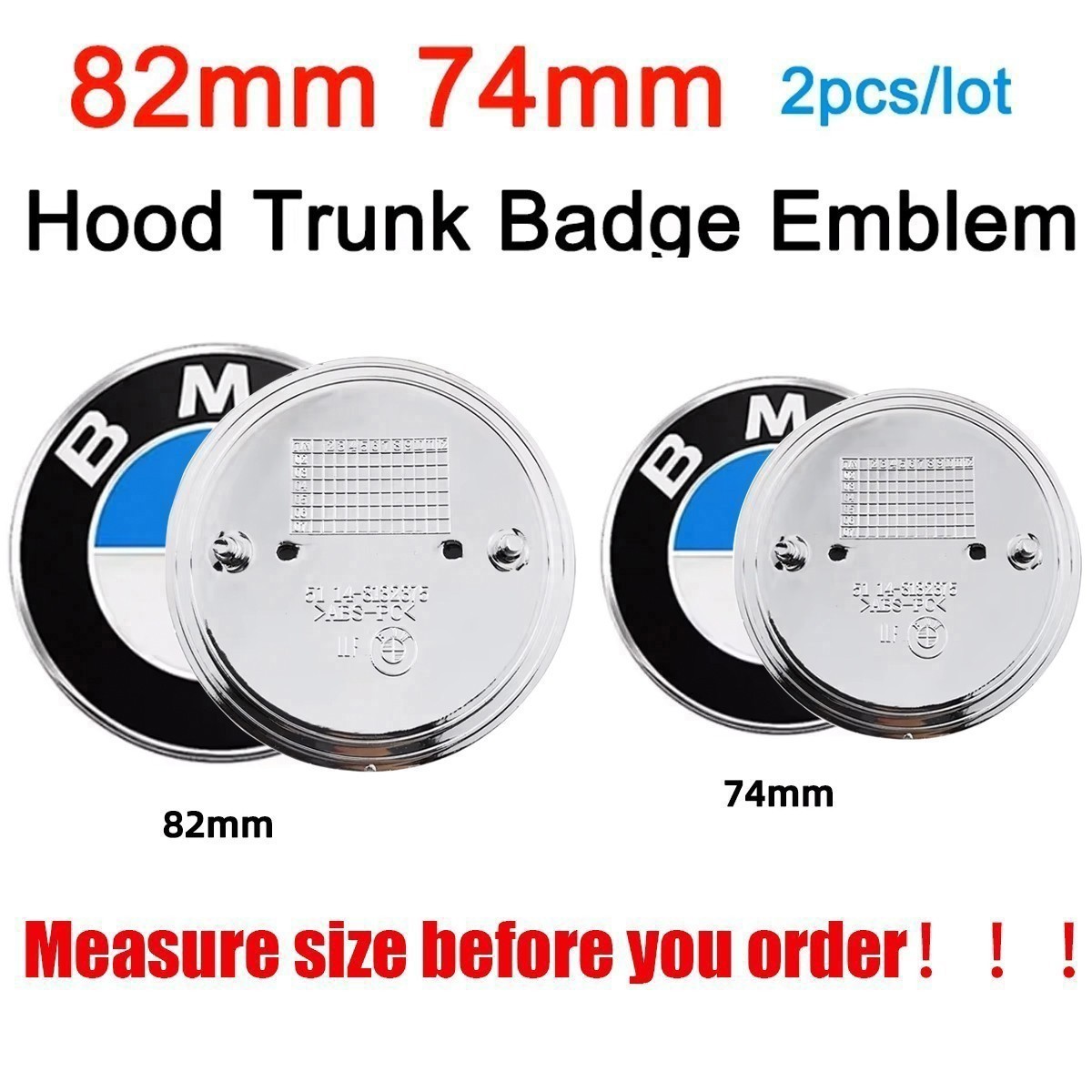 👑82MM+74MM Car Front Hood Emblem Trunk Rear badge Fit For BMW E46 E90 F30/10/20