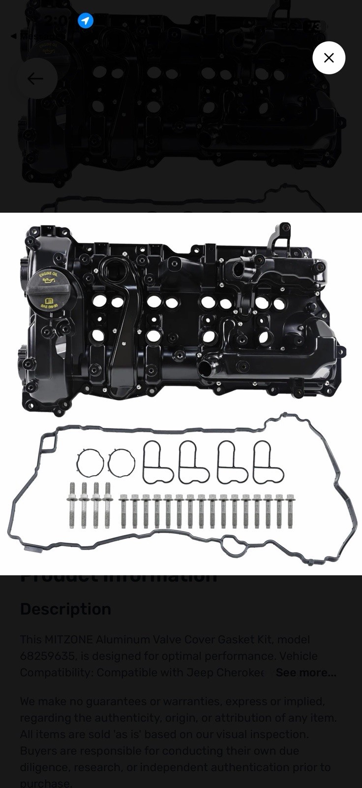 MITZONE Aluminum Valve Cover 68259635AJ Jeep Cherokee Wrangler 2.0L Turbo new MITZONE Aluminum Valve Cover 68259635AJ Jeep Cherokee Wrangler 2.0L Turbo new