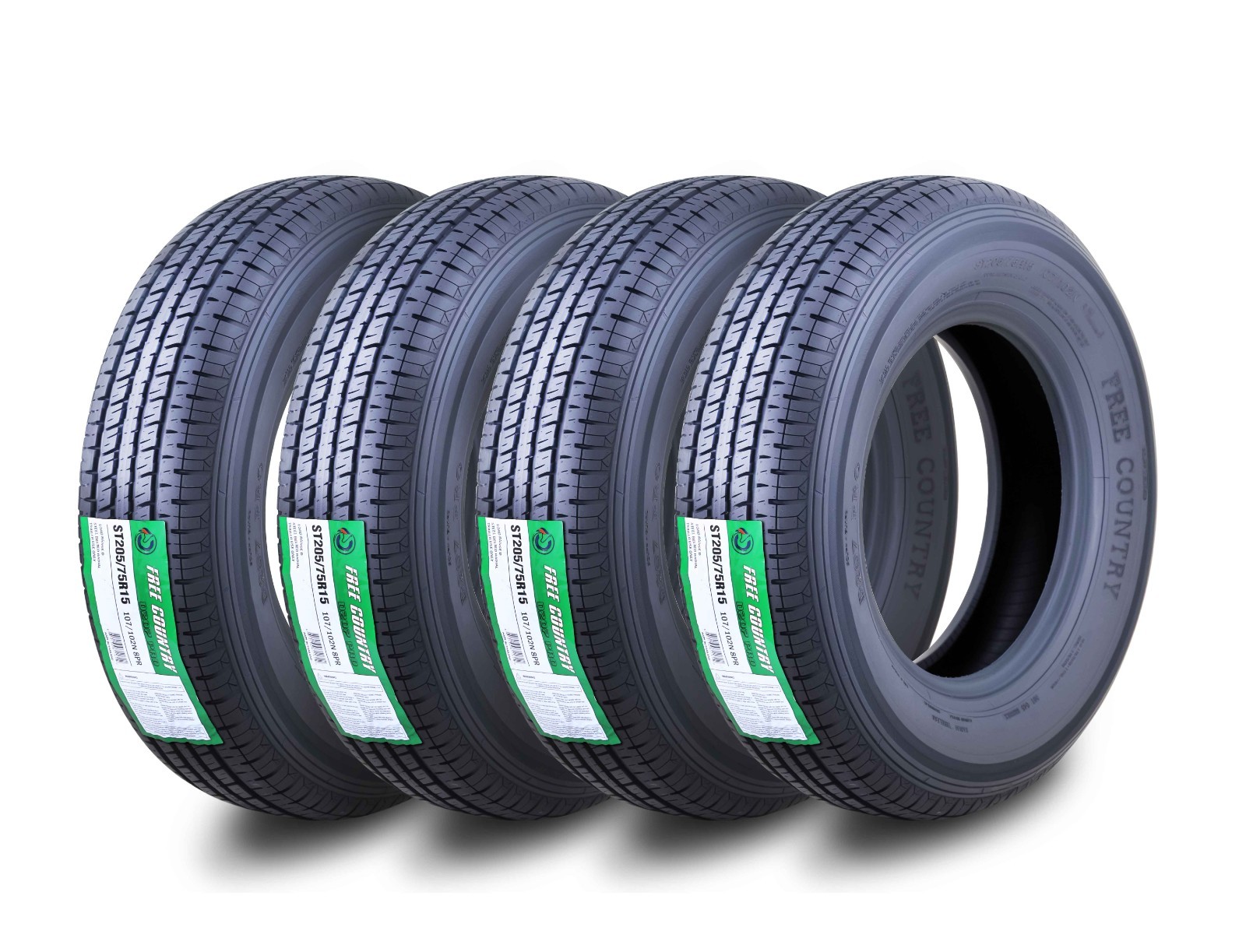 Set 4 ST205/75R15 FREE COUNTRY Trailer Tires 205 75 15 8PR LRD w/Scuff Guard Set 4 ST205/75R15 FREE COUNTRY Trailer Tires 205 75 15 8PR LRD w/Scuff Guard