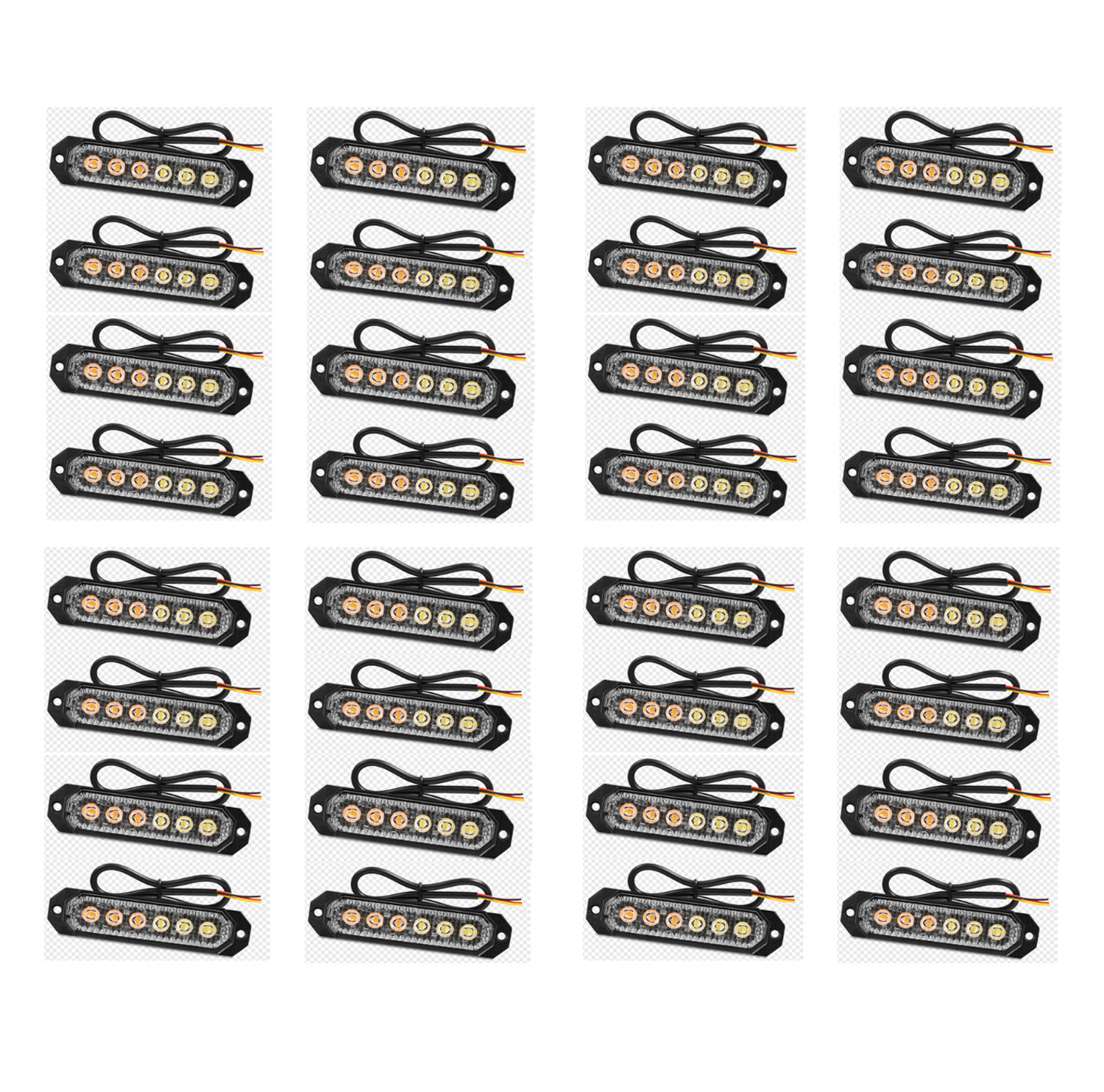 Set of 32x 6-LEDs Amber/White Side Marker Flash  Strobe Light Bar Kit For Tow