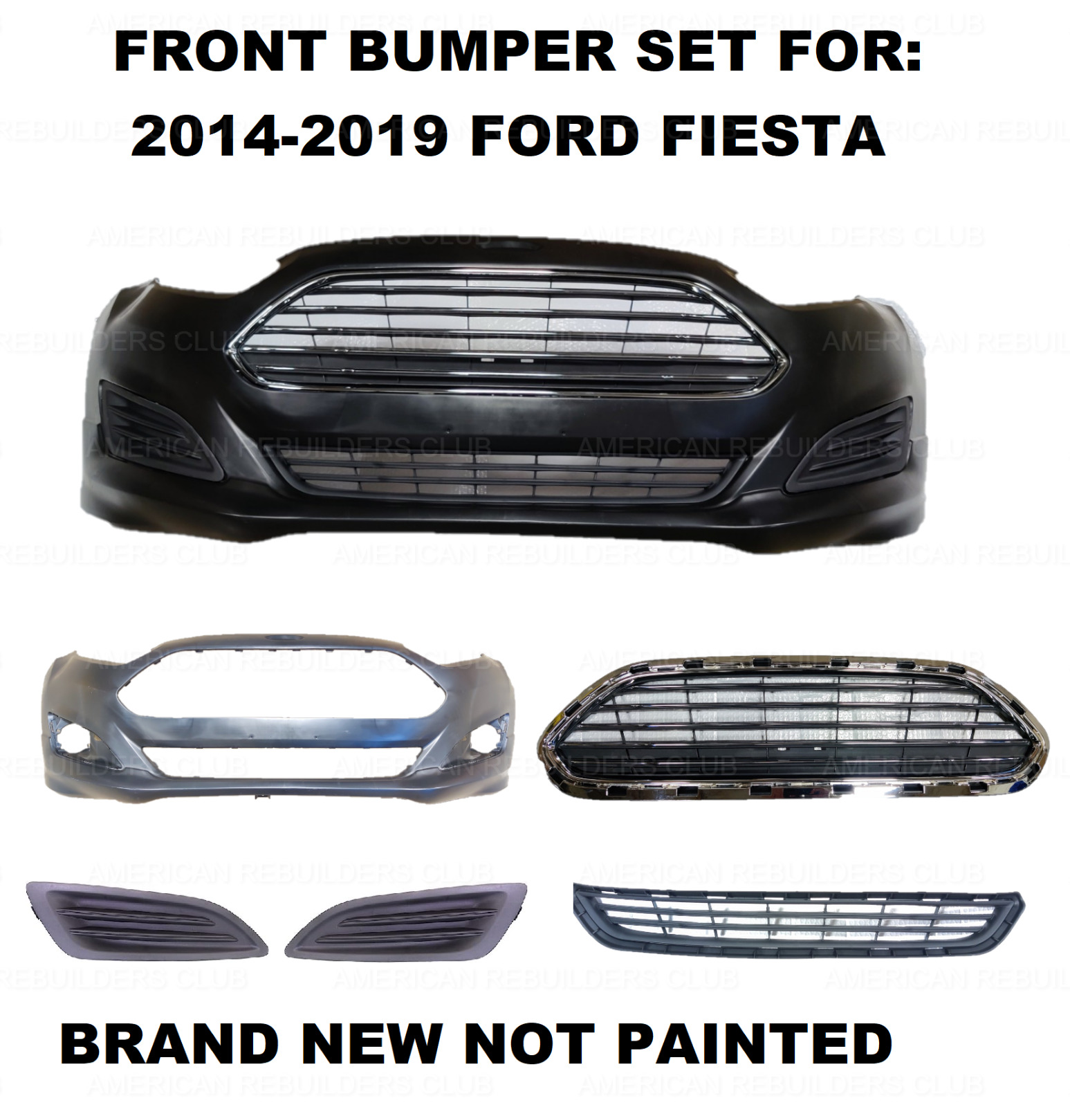 Front Bumper Cover Set Fits 2014-2019 Ford Fiesta D2BZ-17757-AB D2BZ-17B968-AA