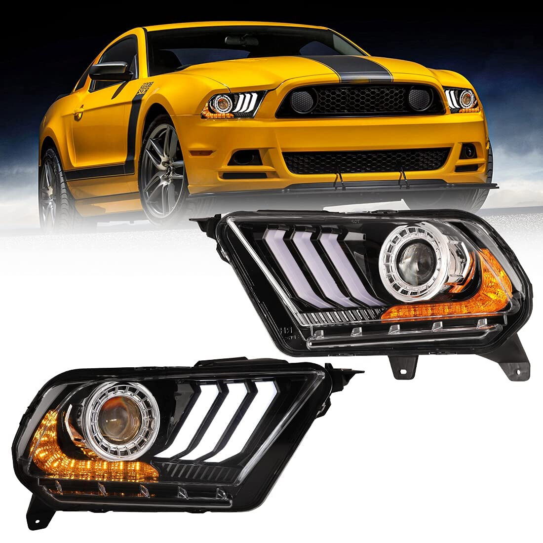 Sequential LED Tube Headlights For 2010 2011 2012 Mustang S197 Projector Lamps