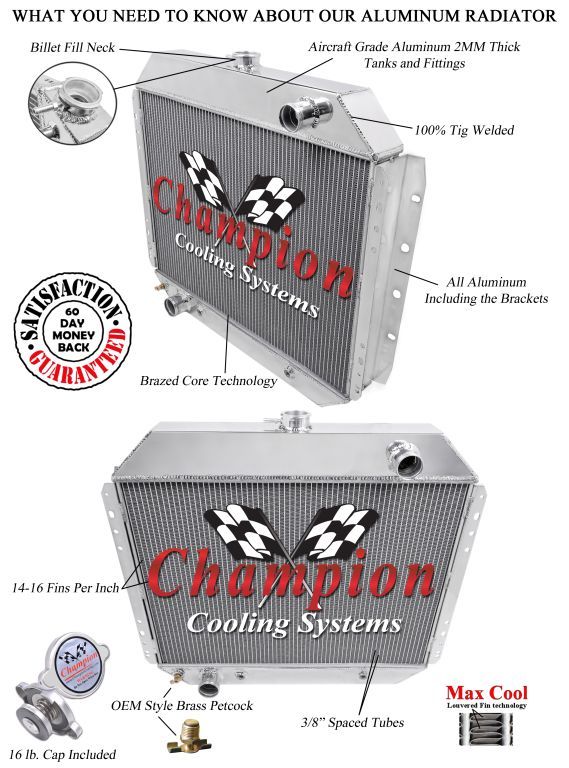 1966-79 Ford F-Series Truck, 1978-79 Bronco DR 2 Row Champion Radiator V8 Eng